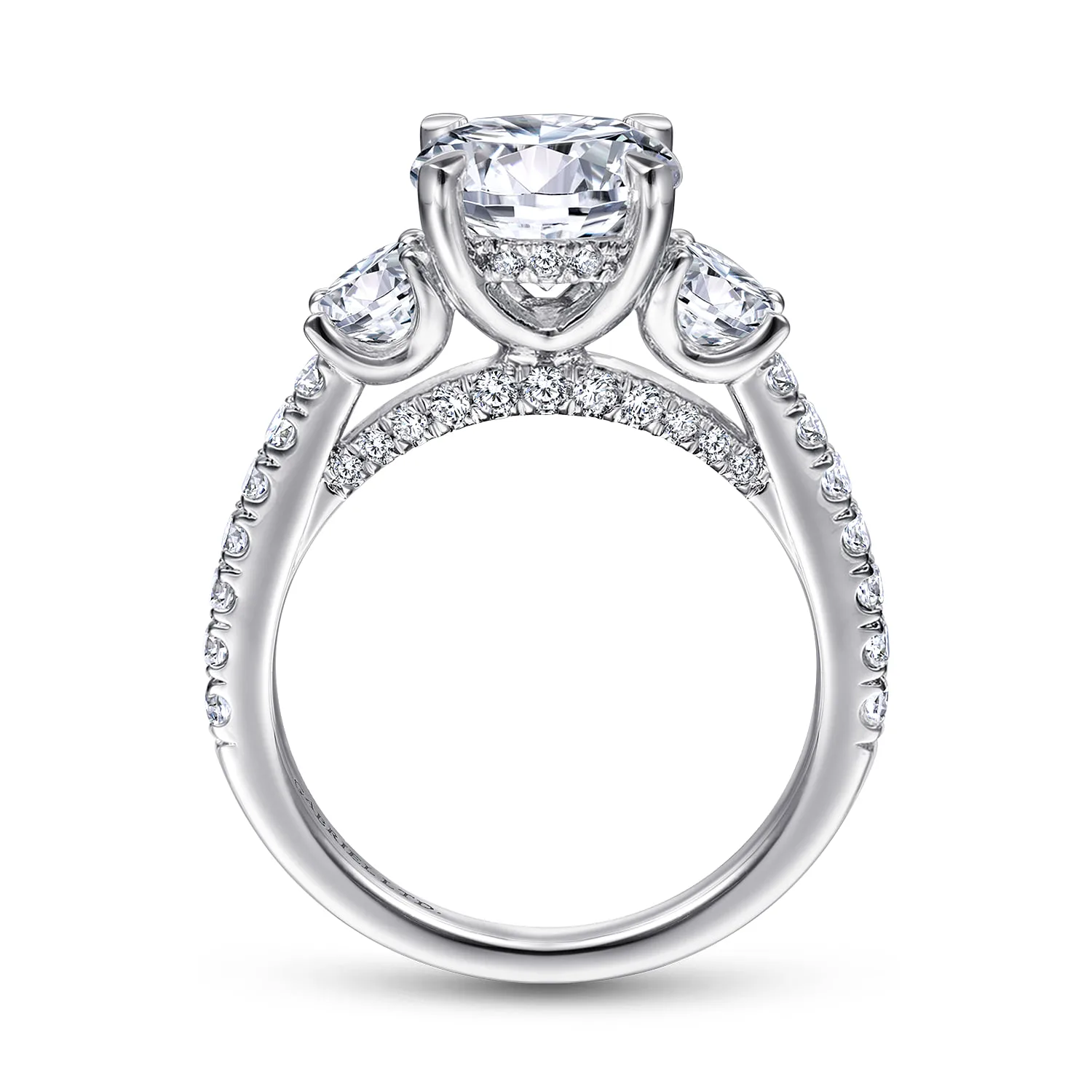 Round 3 Stone Diamond Engagement Ring in 18K White Gold, photograph 2