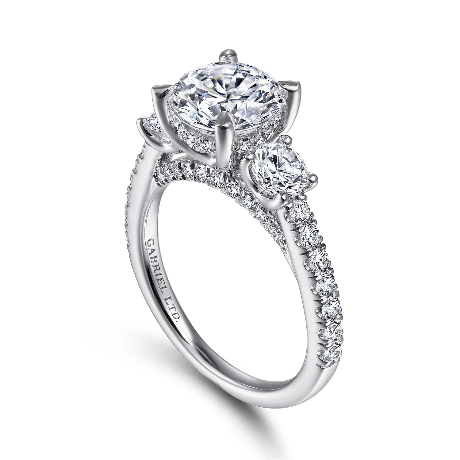 Round 3 Stone Diamond Engagement Ring in 18K White Gold, photograph 3