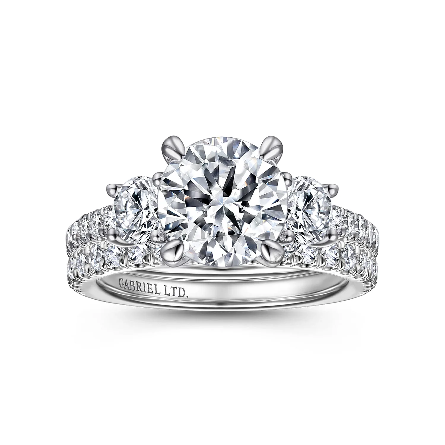 Round 3 Stone Diamond Engagement Ring in 18K White Gold, photograph 4