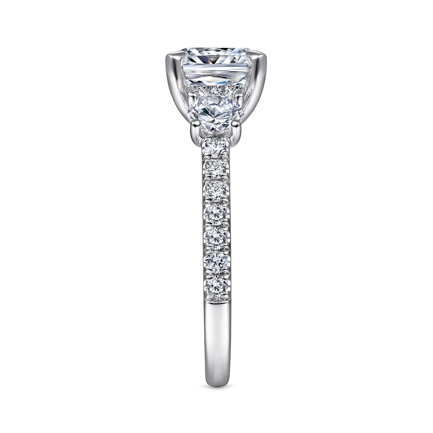 Round 3 Stone Diamond Engagement Ring in 18K White Gold, photograph 5