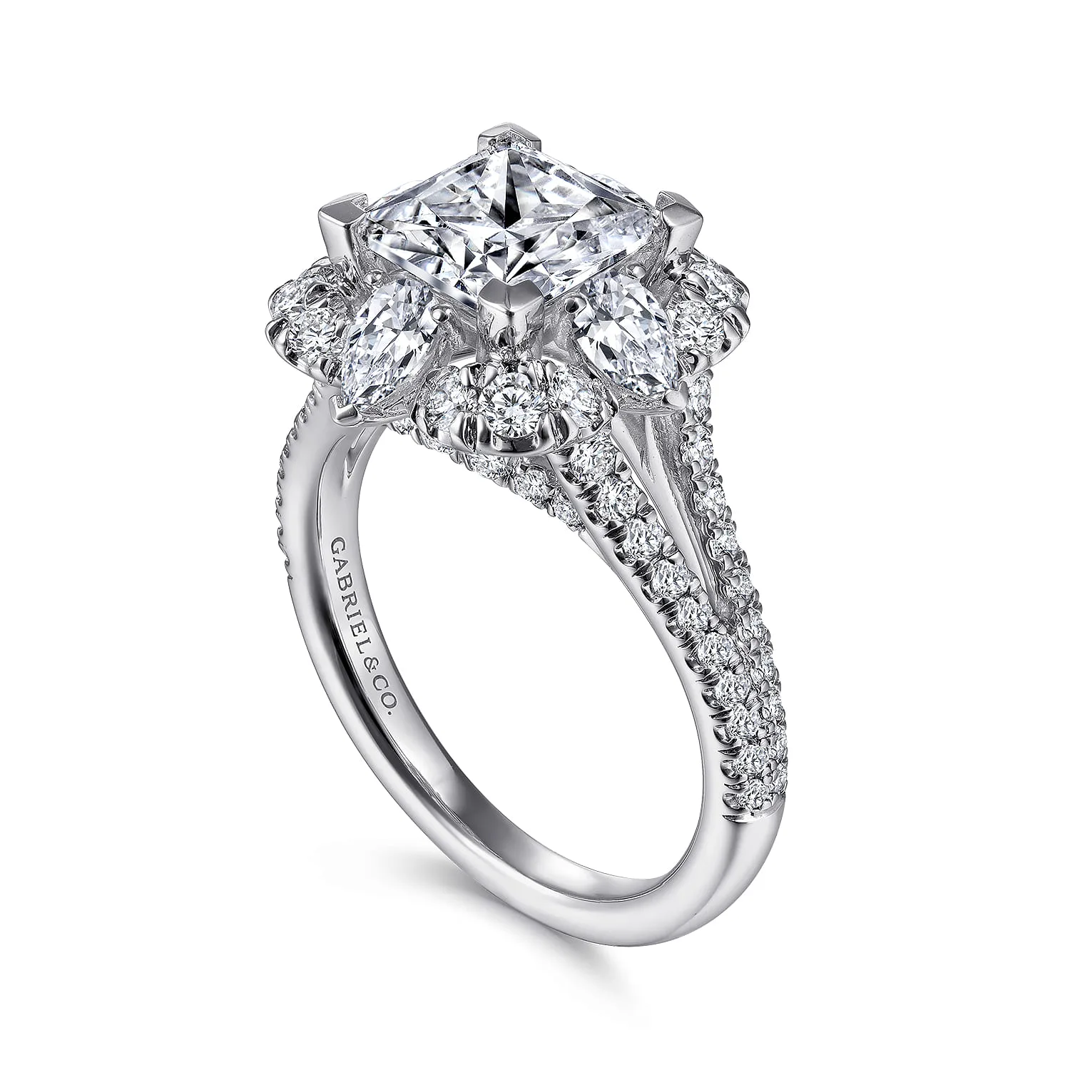 Princess Fancy Halo Diamond Engagement Ring in 14K White Gold, photograph 3