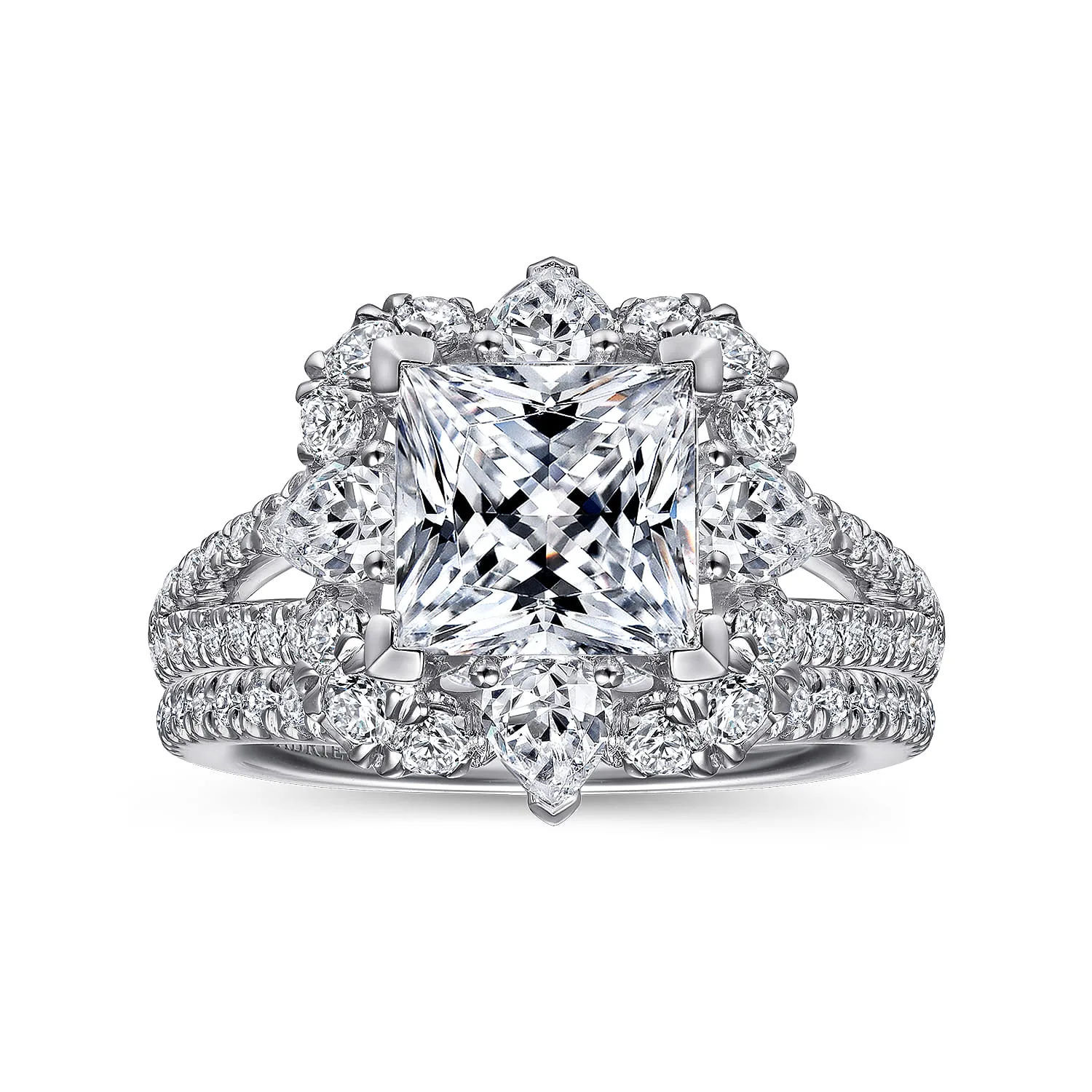 Princess Fancy Halo Diamond Engagement Ring in 14K White Gold, photograph 4