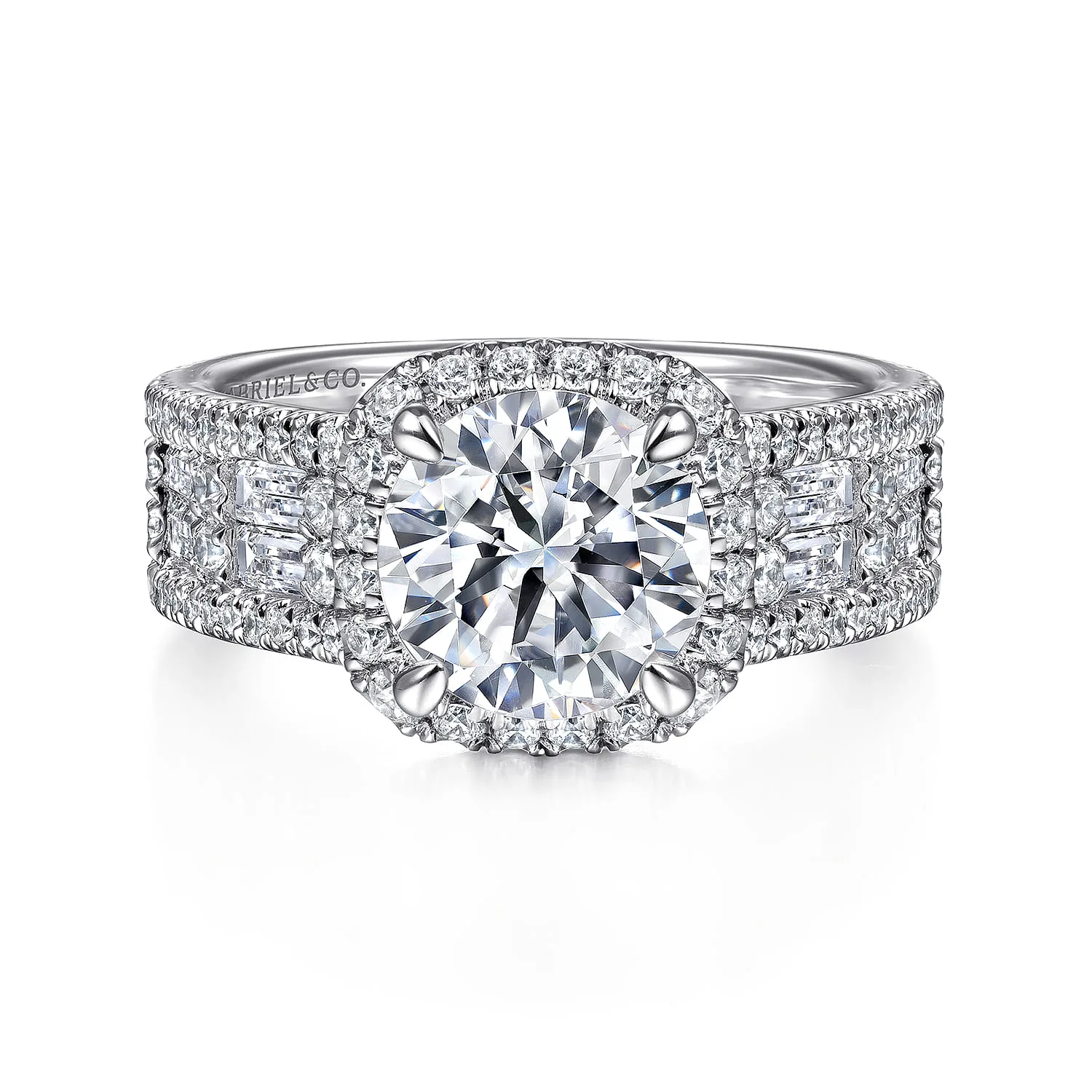 Round Halo Diamond Channel Set Engagement Ring in 14K White Gold