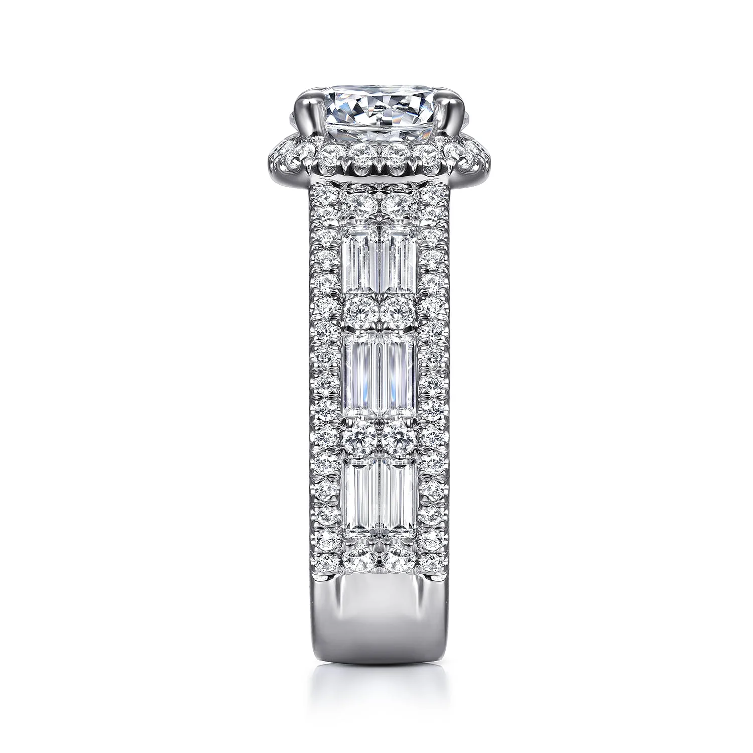 Round Halo Diamond Channel Set Engagement Ring in 14K White Gold, photograph 5