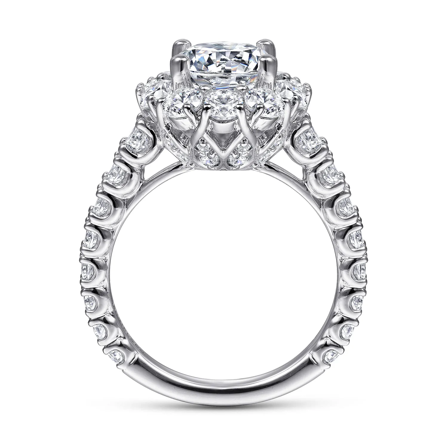 Round Halo Diamond Engagement Ring in 14K White Gold, photograph 2