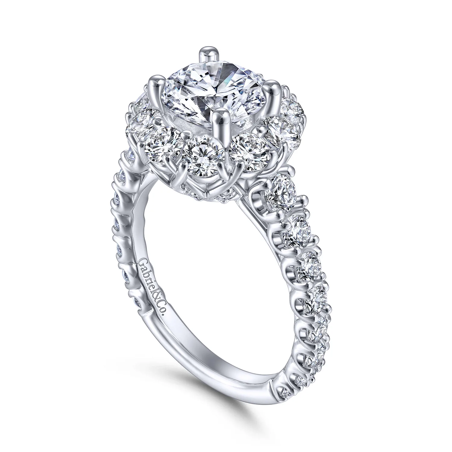 Round Halo Diamond Engagement Ring in 14K White Gold, photograph 3