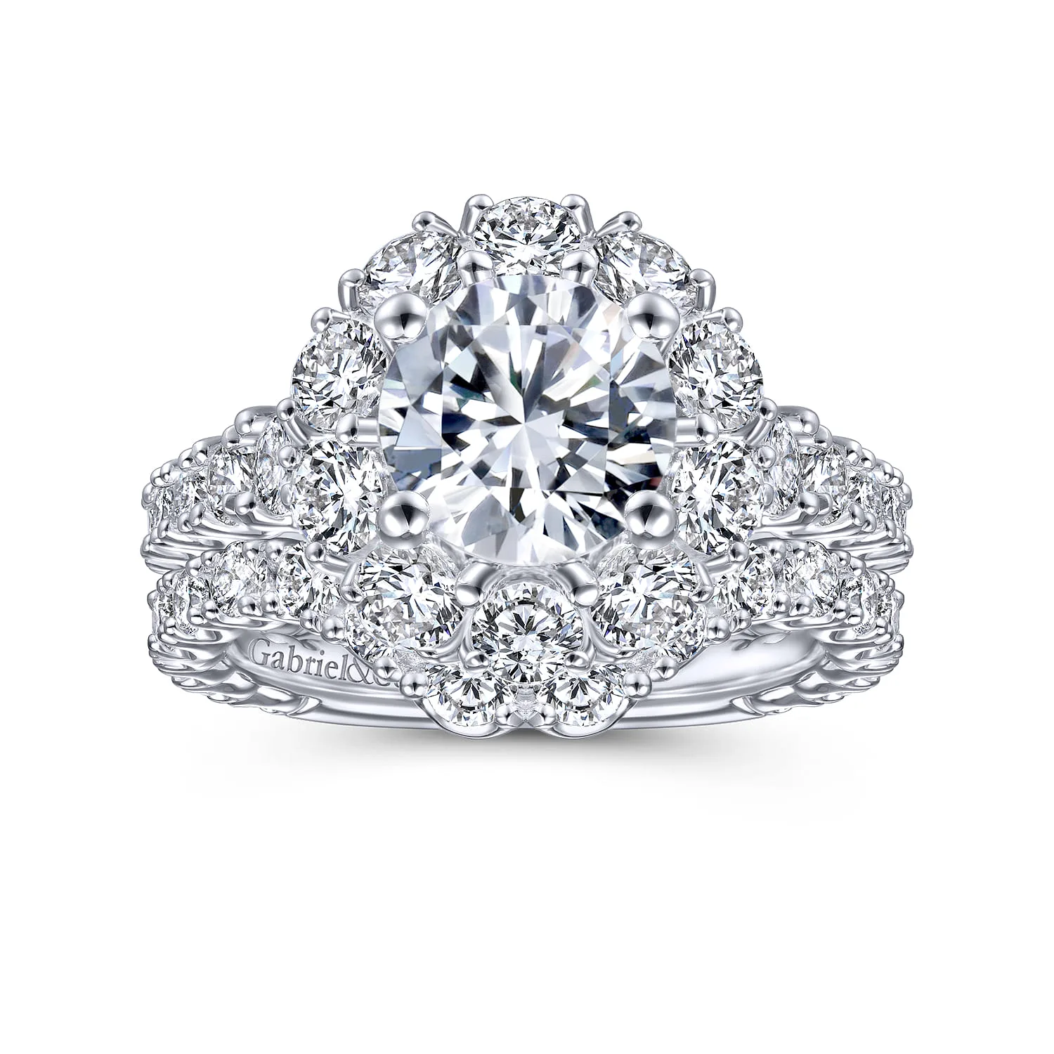 Round Halo Diamond Engagement Ring in 14K White Gold, photograph 4