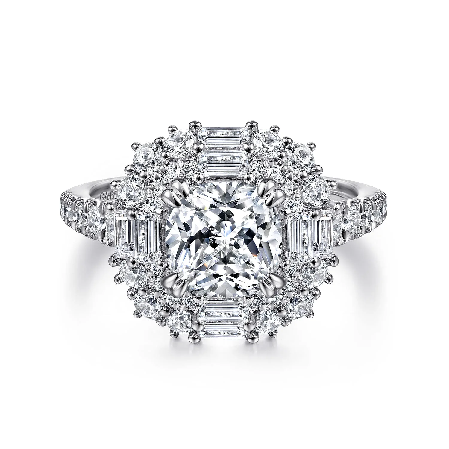 Cushion Double Halo Diamond Engagement Ring in 14K White Gold