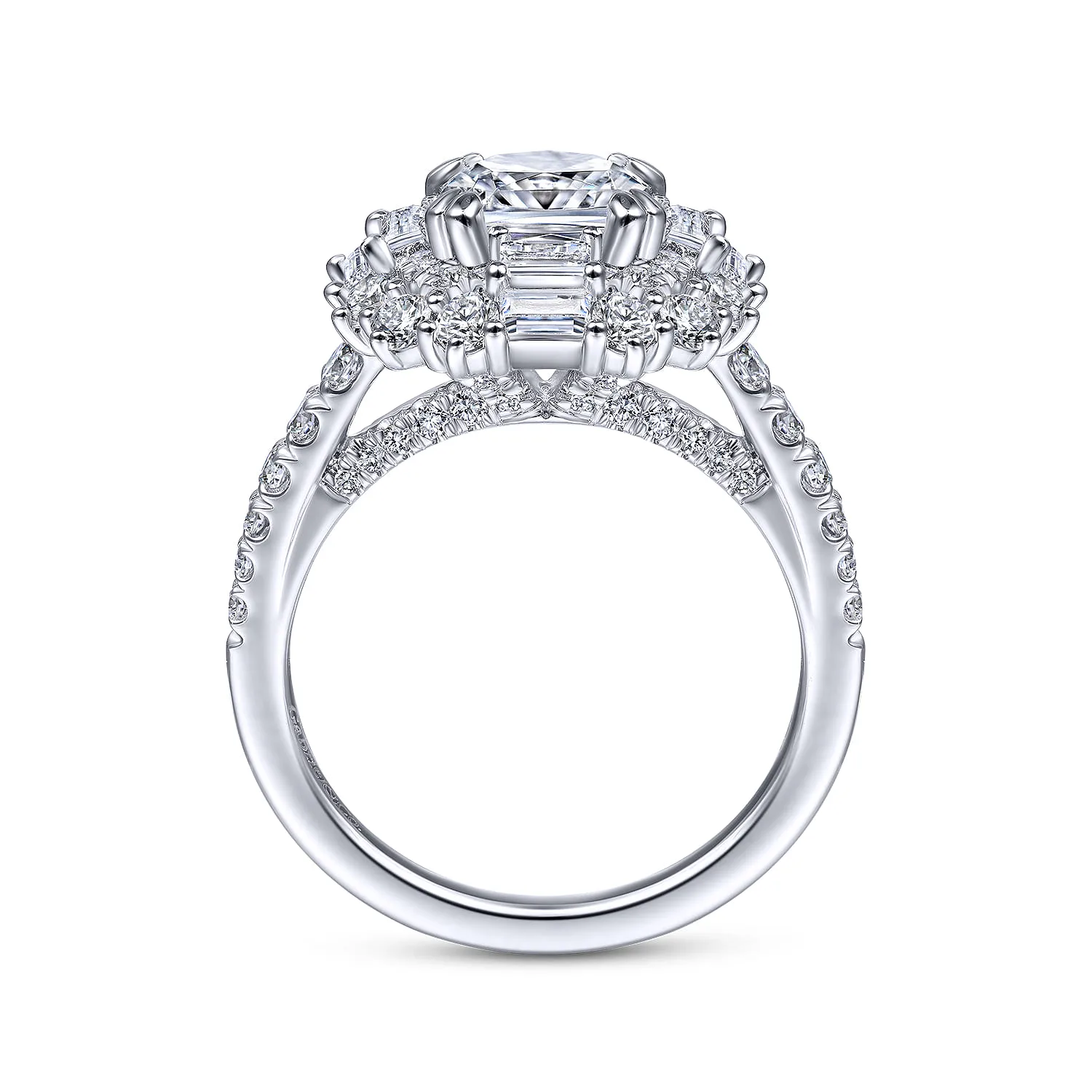 Cushion Double Halo Diamond Engagement Ring in 14K White Gold, photograph 2