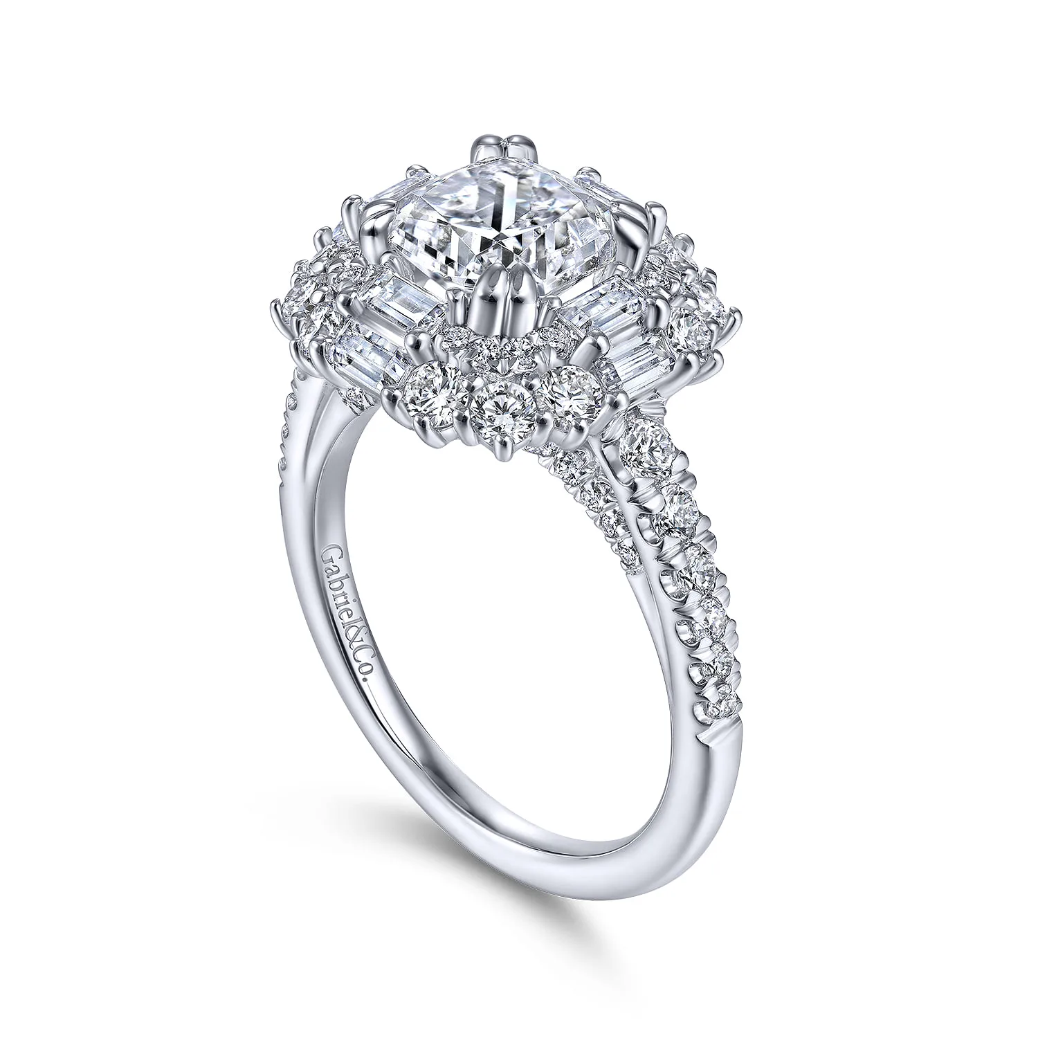 Cushion Double Halo Diamond Engagement Ring in 14K White Gold, photograph 3