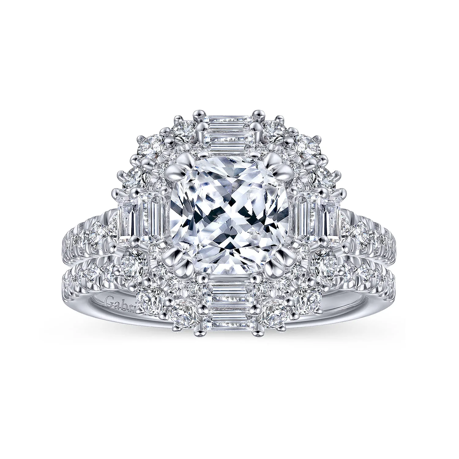 Cushion Double Halo Diamond Engagement Ring in 14K White Gold, photograph 4
