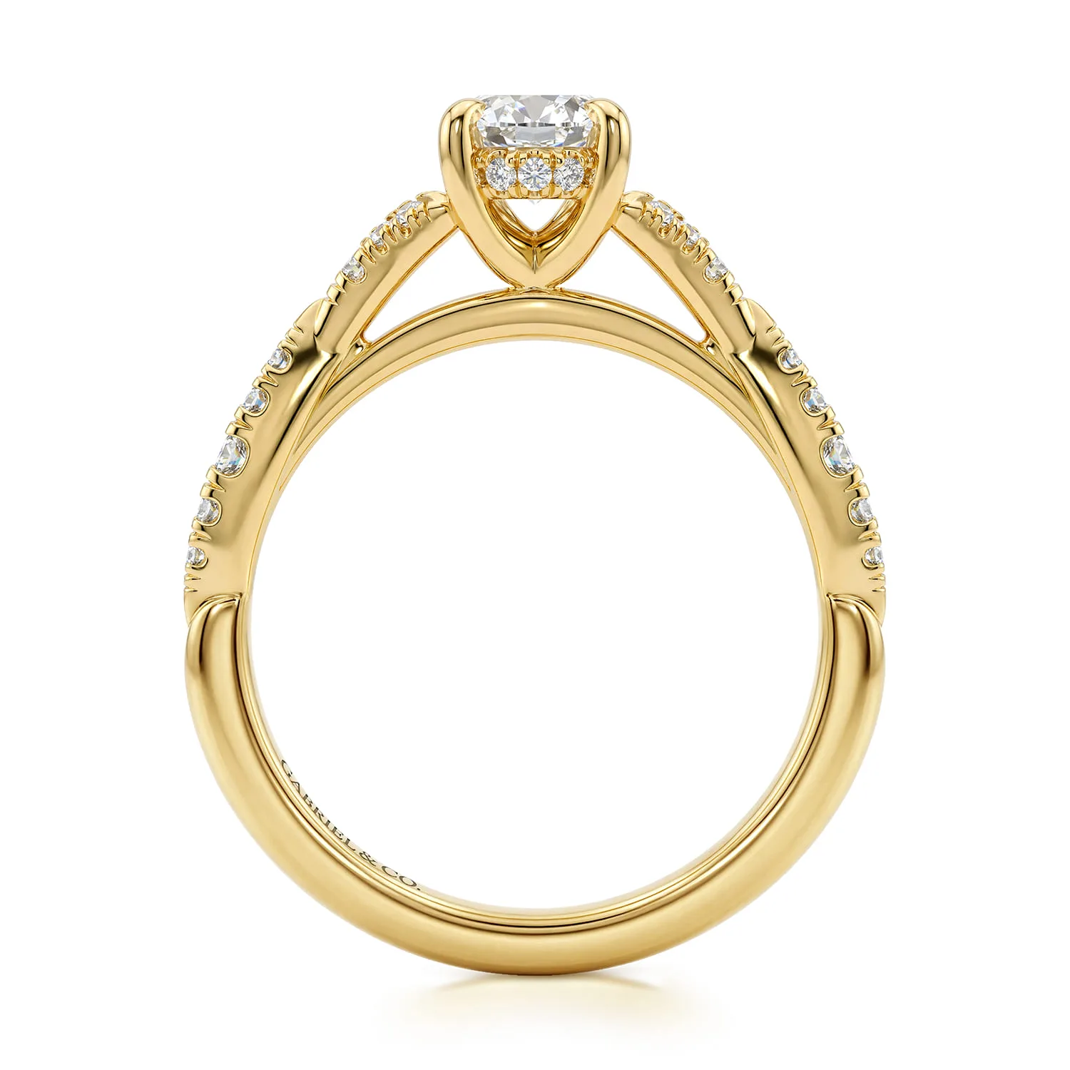 Oval Split Foundation Diamond Engagement Ring in 14K Yellow Gold, photograph 2
