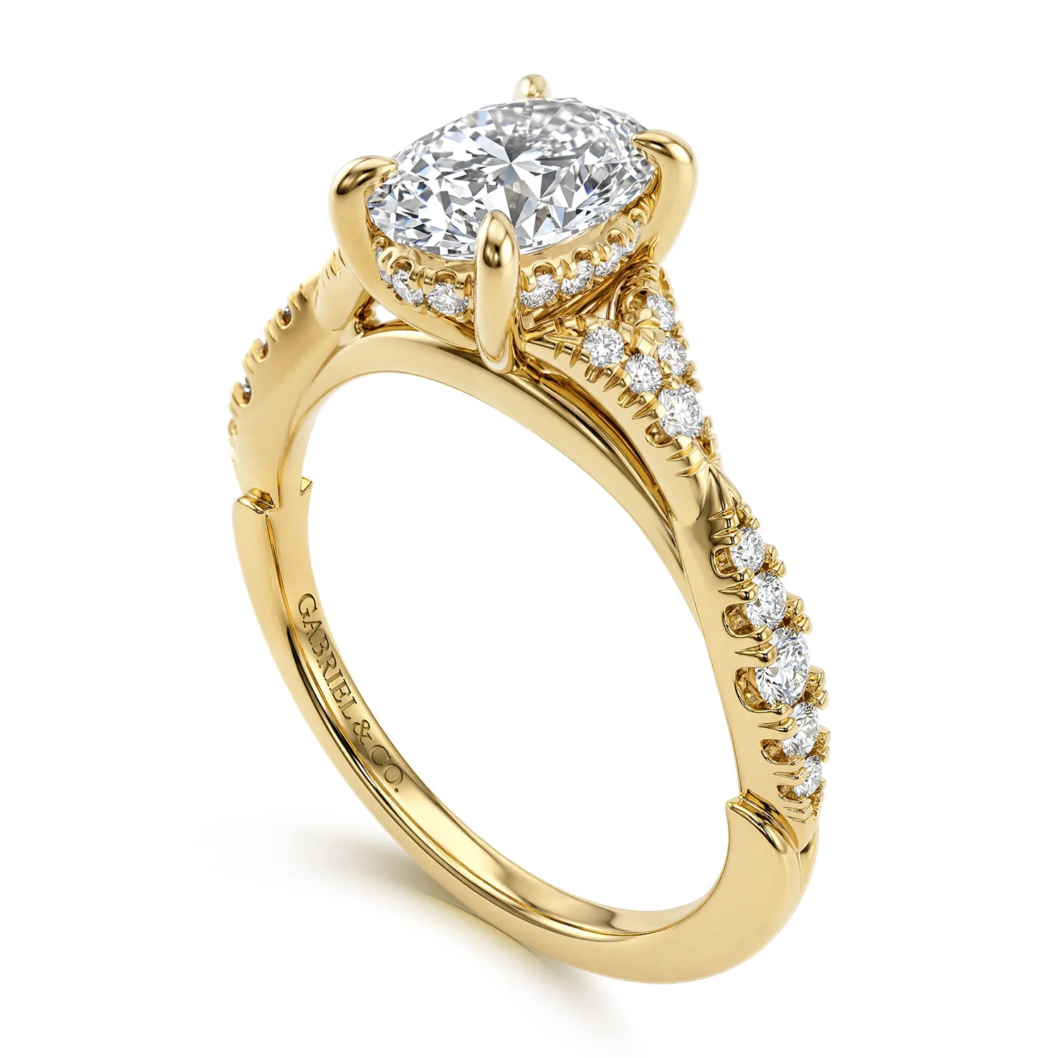 Oval Split Foundation Diamond Engagement Ring in 14K Yellow Gold, photograph 3