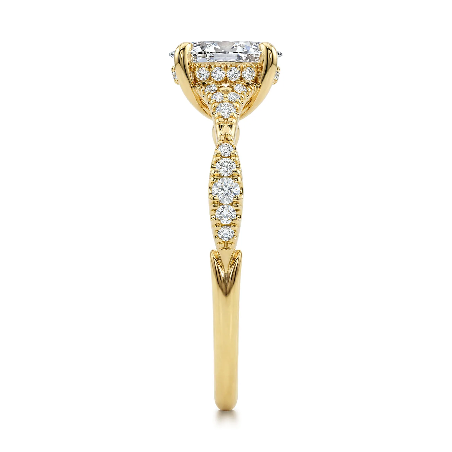 Oval Split Foundation Diamond Engagement Ring in 14K Yellow Gold, photograph 4