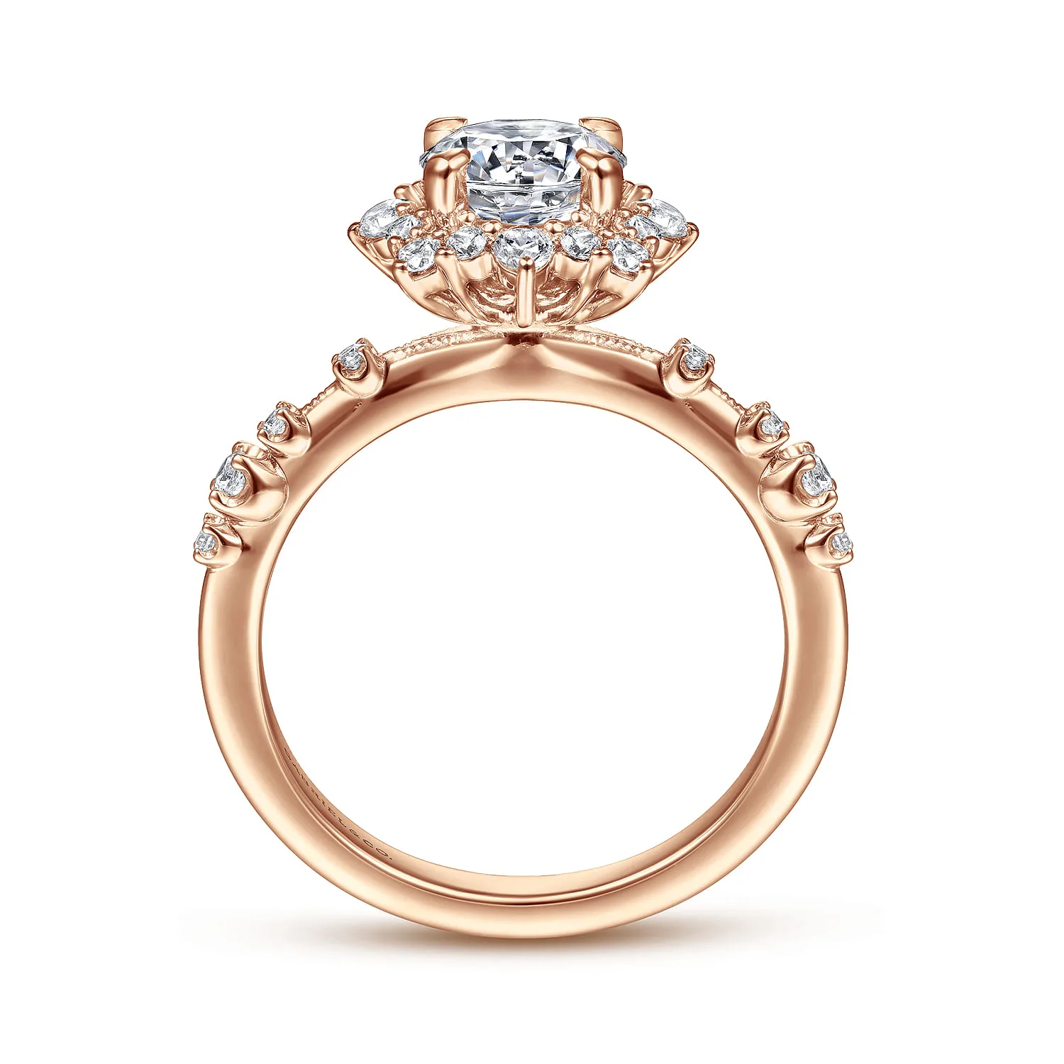 Round Fancy Halo Diamond Engagement Ring in 14K Rose Gold, photograph 2