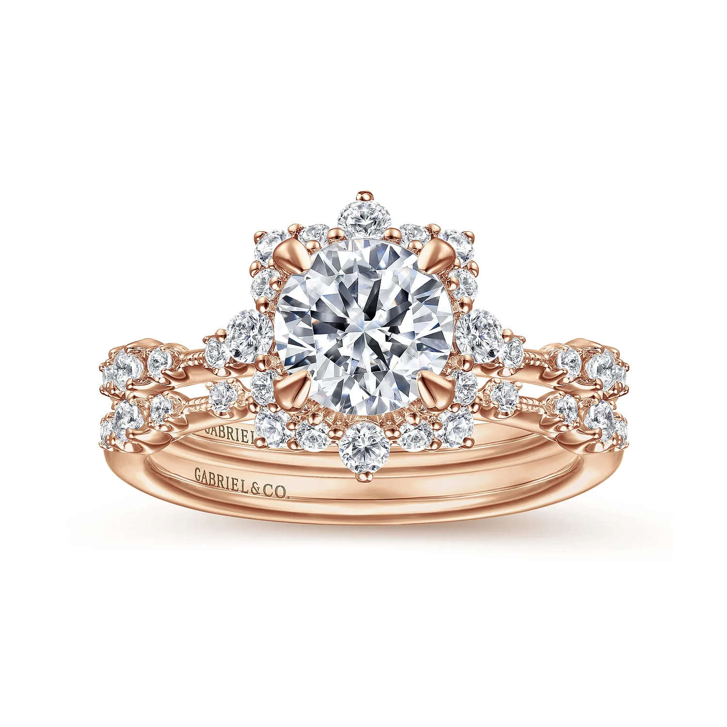 Round Fancy Halo Diamond Engagement Ring in 14K Rose Gold, photograph 4