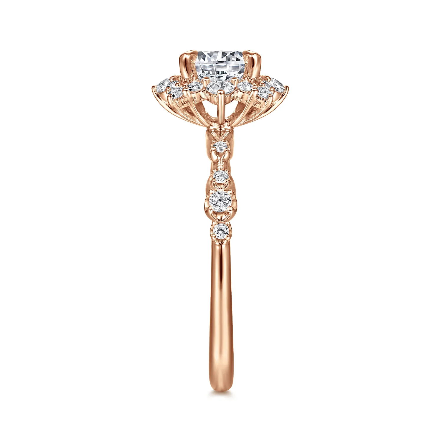 Round Fancy Halo Diamond Engagement Ring in 14K Rose Gold, photograph 5