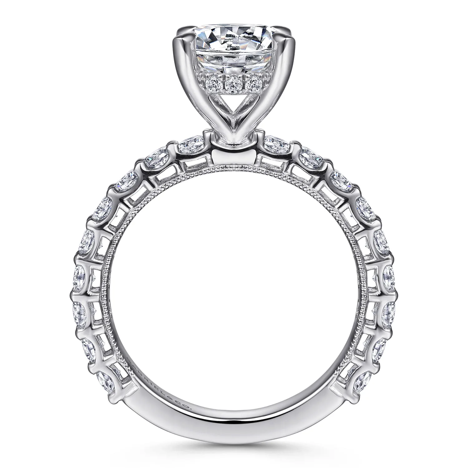 Round Vintage Inspired Diamond Engagement Ring in 14K White Gold, photograph 2