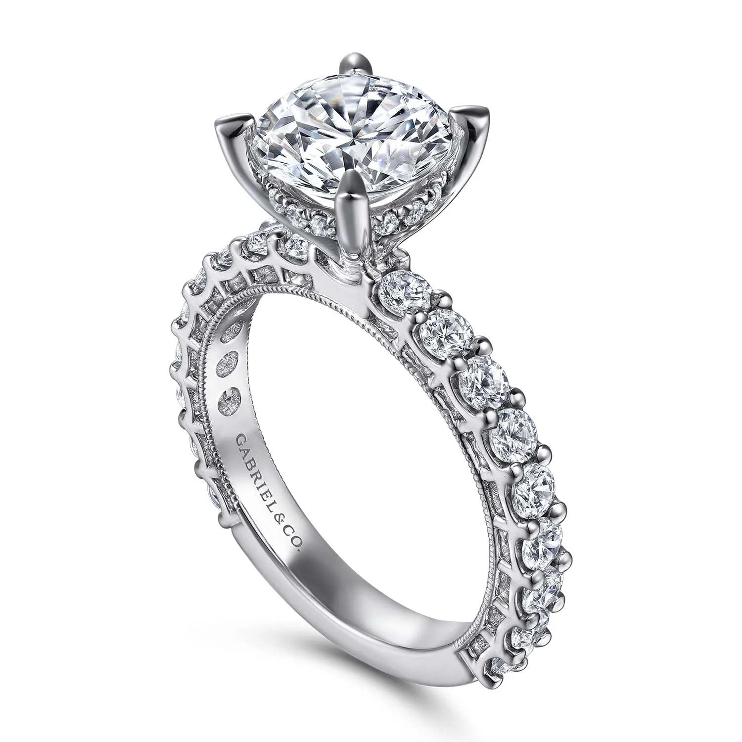 Round Vintage Inspired Diamond Engagement Ring in 14K White Gold, photograph 3