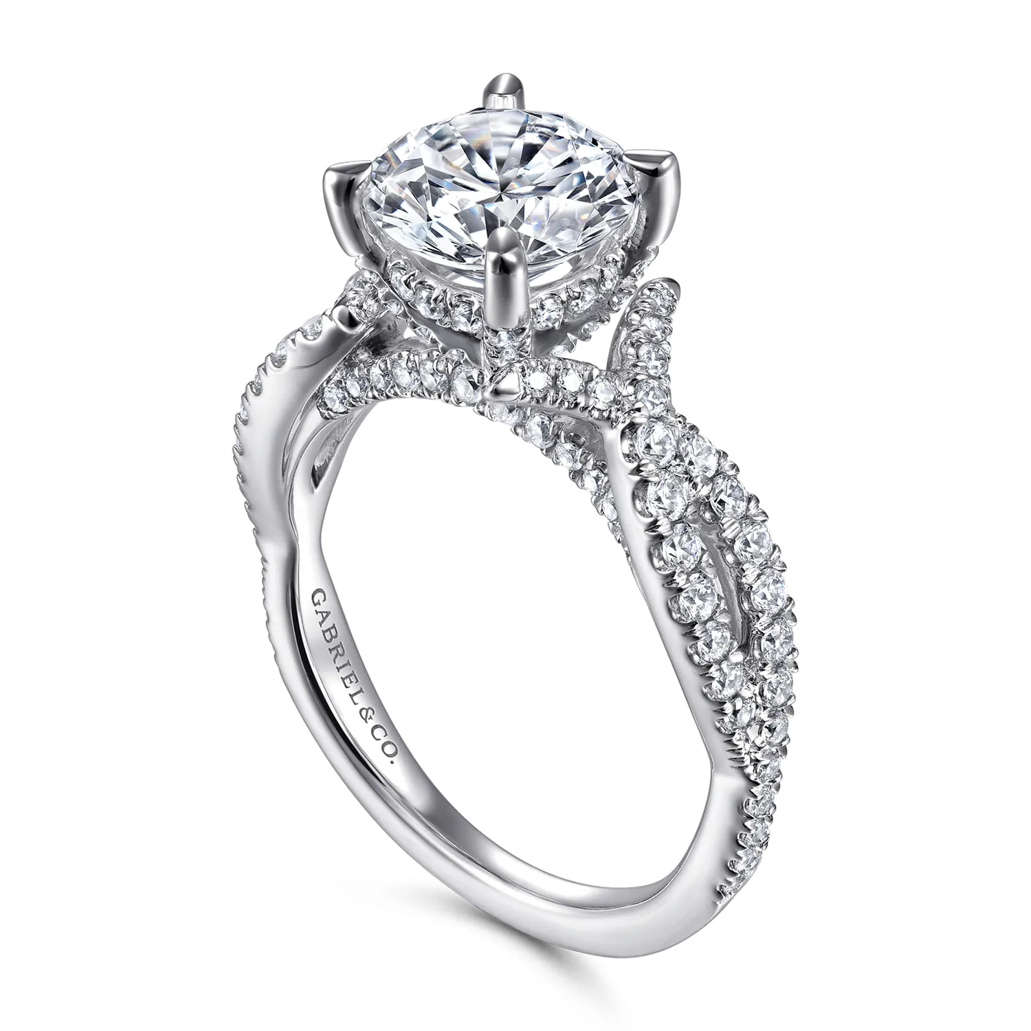 Round Twisted Diamond Engagement Ring in 14K White Gold, photograph 3
