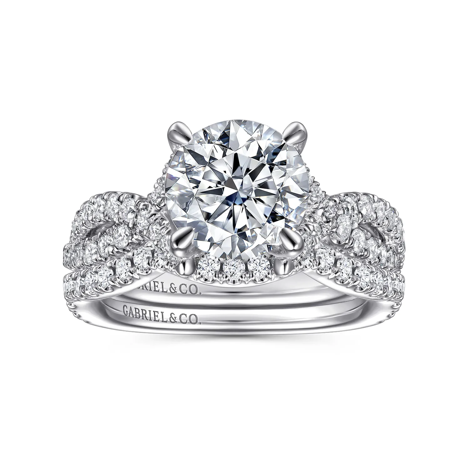 Round Twisted Diamond Engagement Ring in 14K White Gold, photograph 4