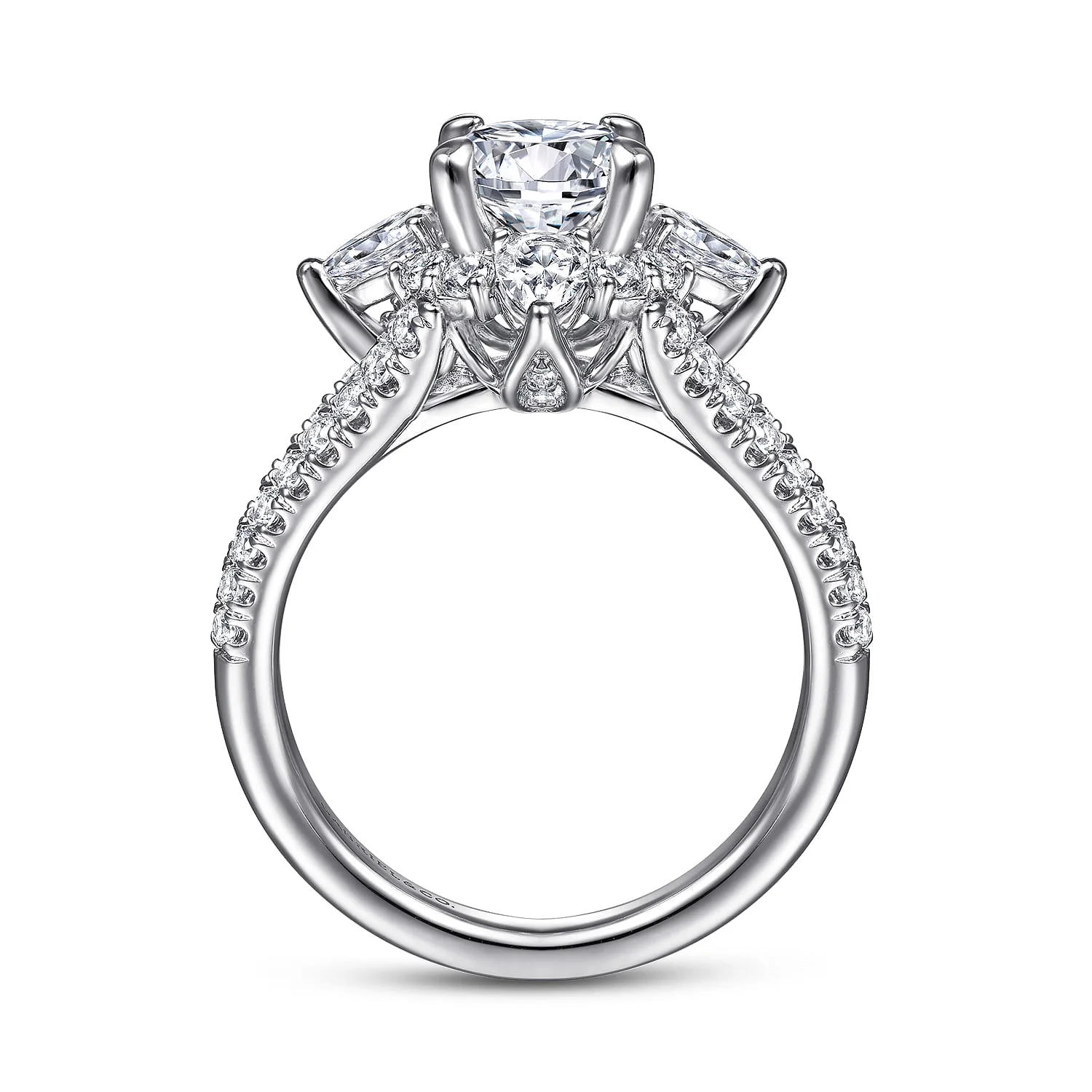 Round Floral Halo Diamond Engagement Ring in 14K White Gold, photograph 2