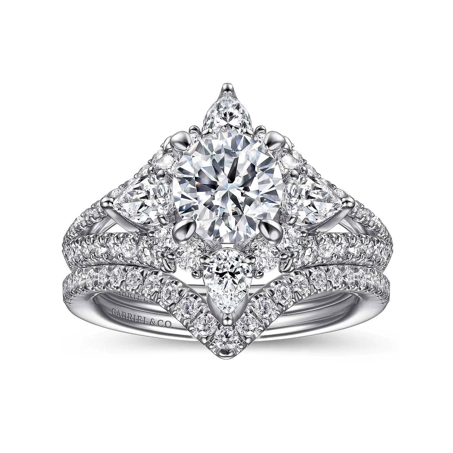Round Floral Halo Diamond Engagement Ring in 14K White Gold, photograph 4
