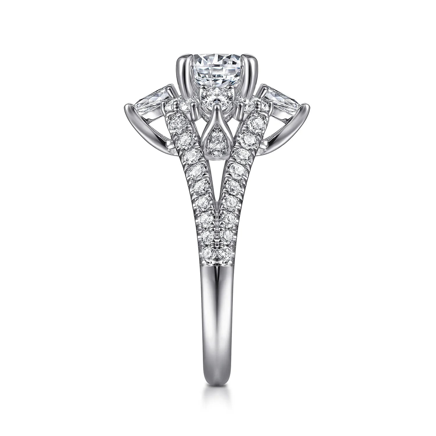 Round Floral Halo Diamond Engagement Ring in 14K White Gold, photograph 5