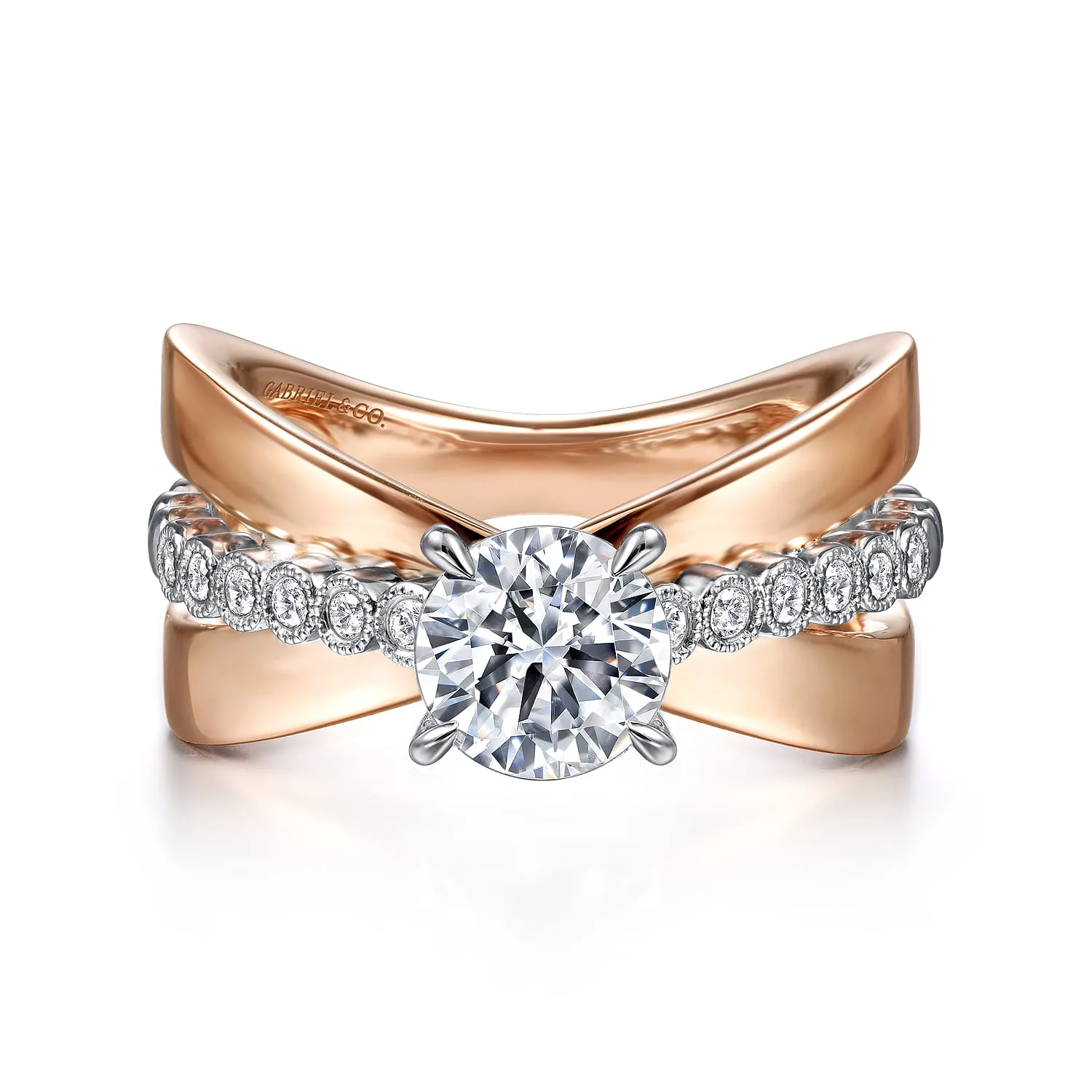 Round Split Foundation Diamond Engagement Ring in 14K White/Rose Gold