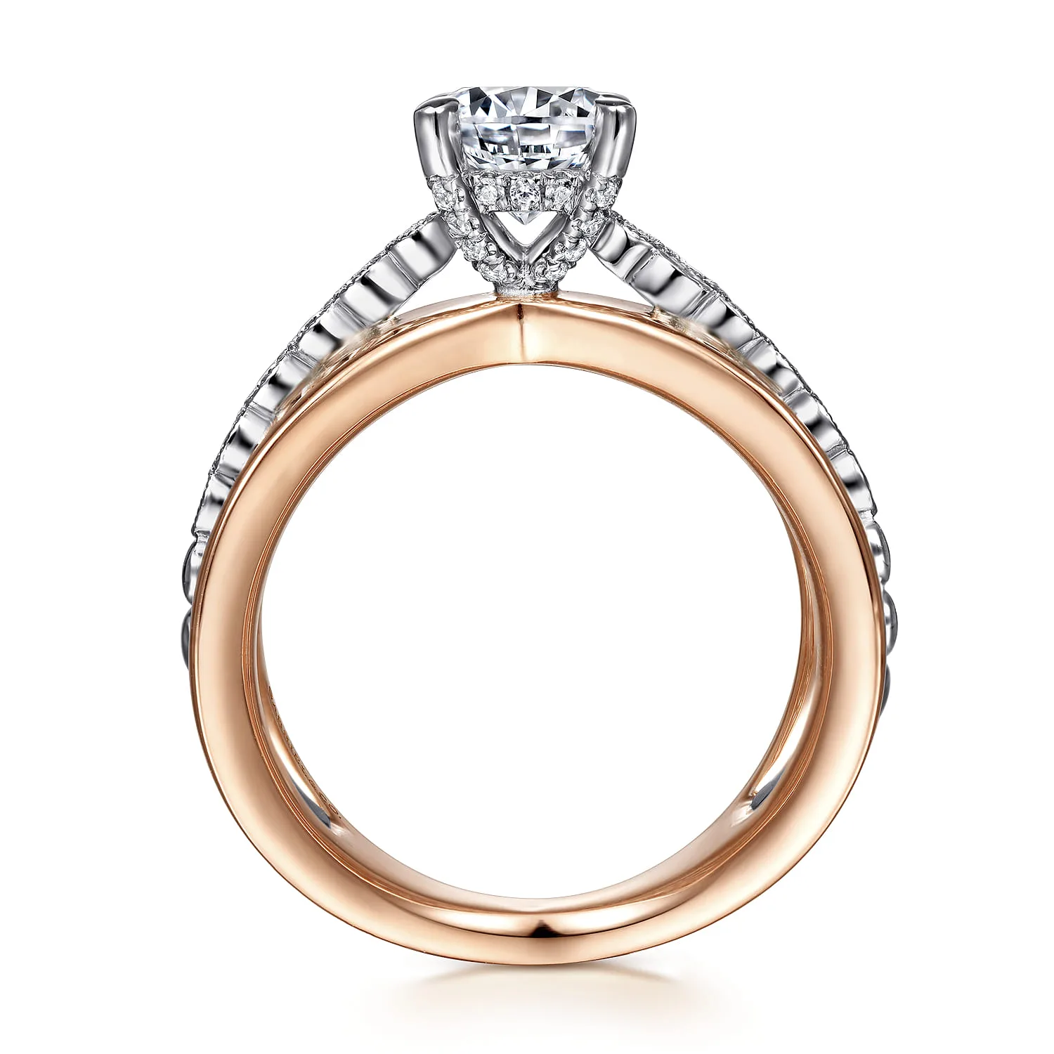Round Split Foundation Diamond Engagement Ring in 14K White/Rose Gold, photograph 2