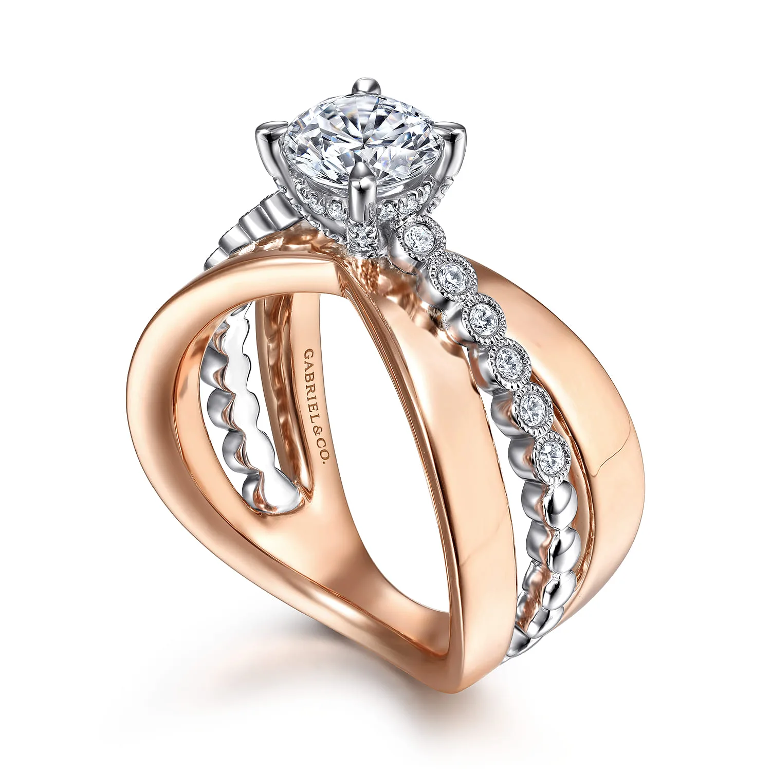 Round Split Foundation Diamond Engagement Ring in 14K White/Rose Gold, photograph 3