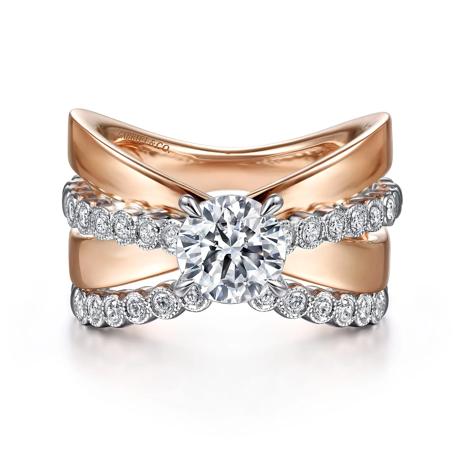 Round Split Foundation Diamond Engagement Ring in 14K White/Rose Gold, photograph 4