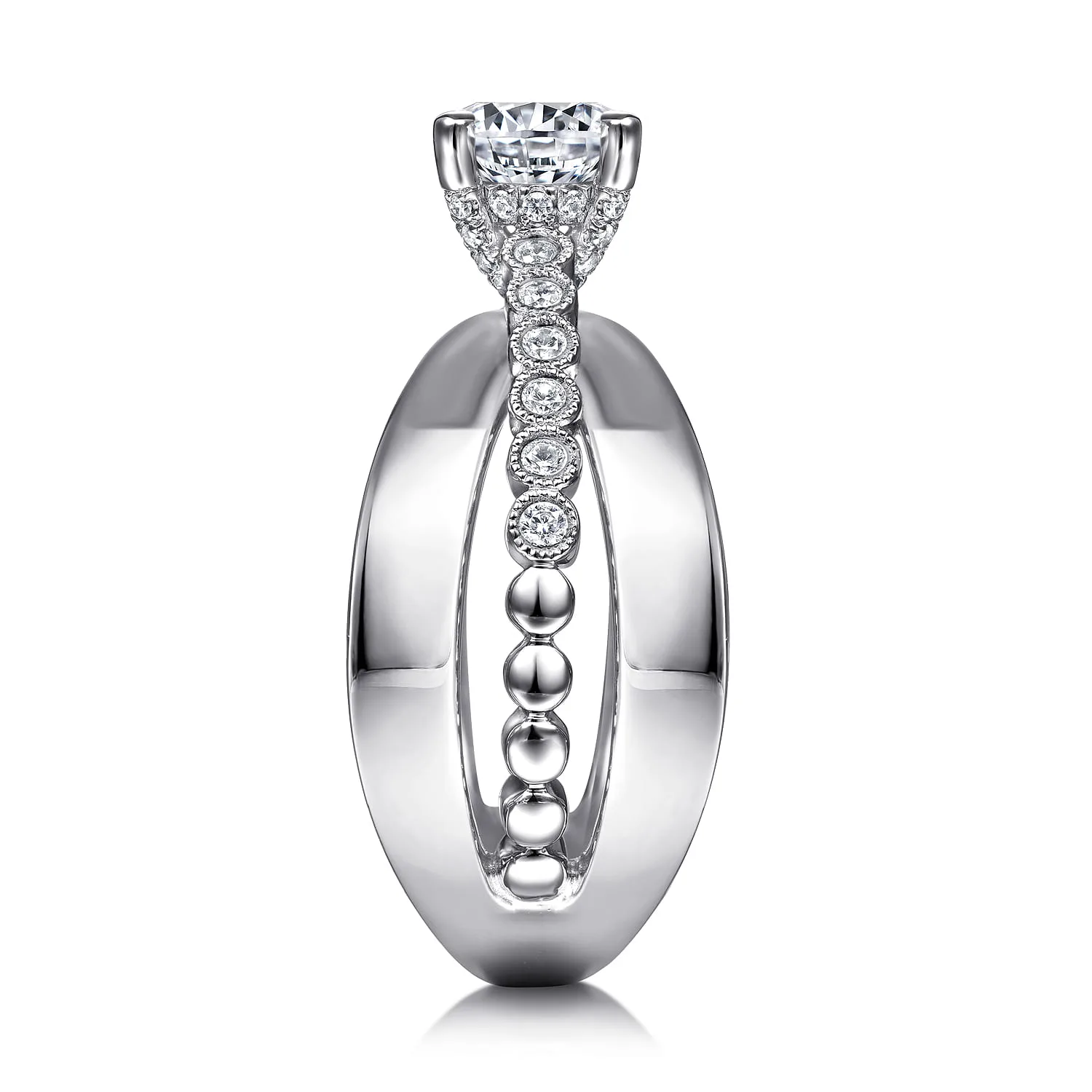 Round Split Foundation Diamond Engagement Ring in 14K White/Rose Gold, photograph 5