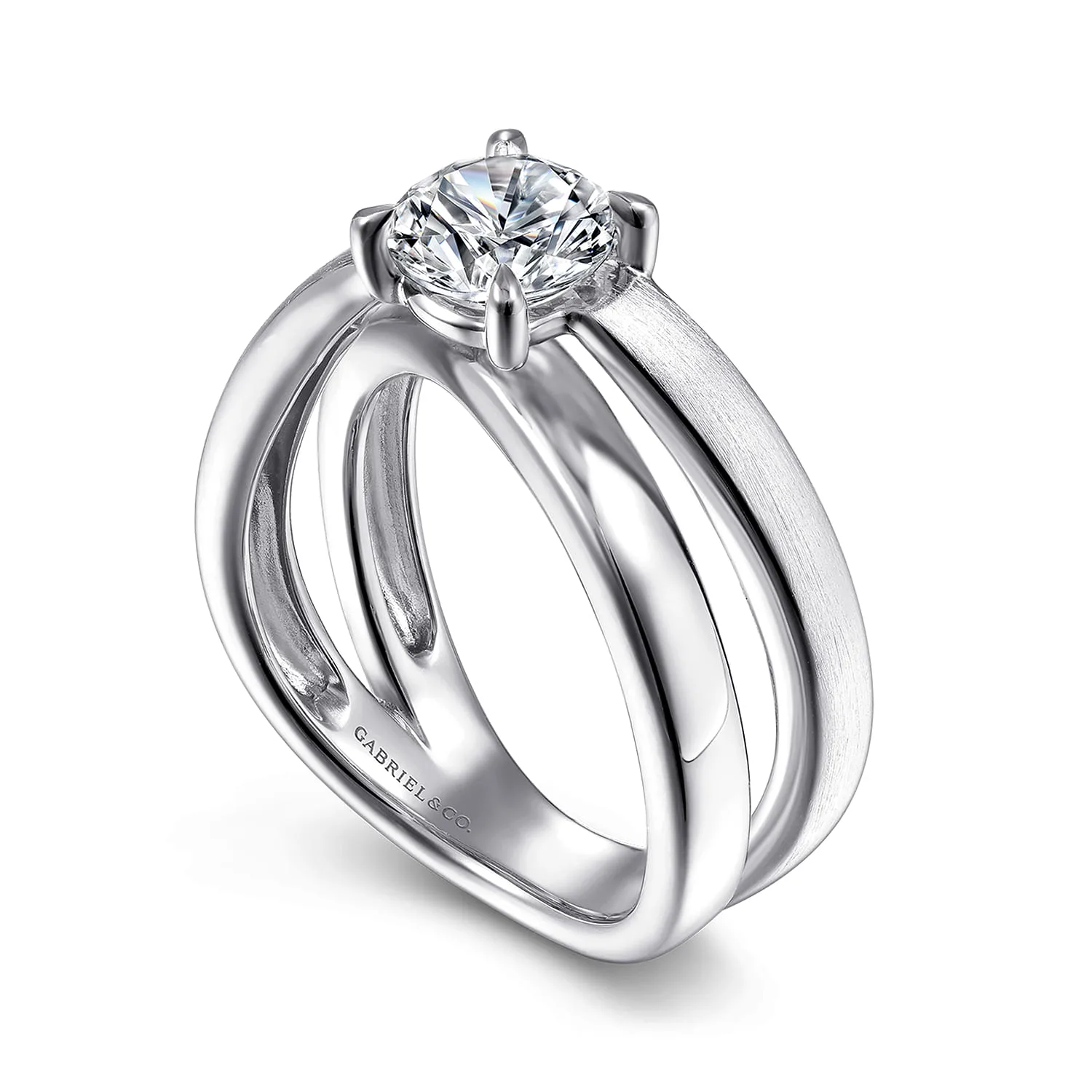 Round Split Foundation Diamond Engagement Ring in 14K White Gold, photograph 3
