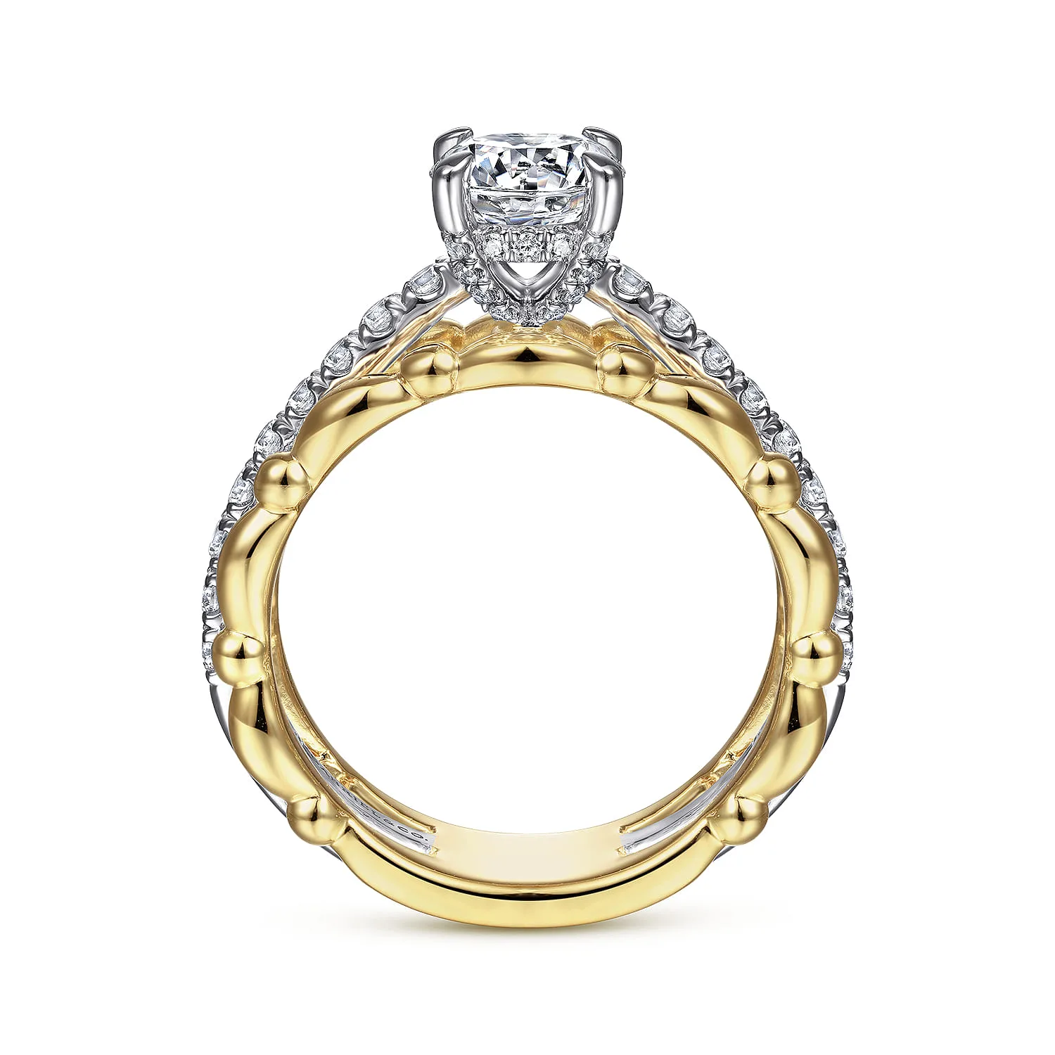 Round Split Foundation Diamond Engagement Ring in 14K White/Yellow Gold, photograph 2