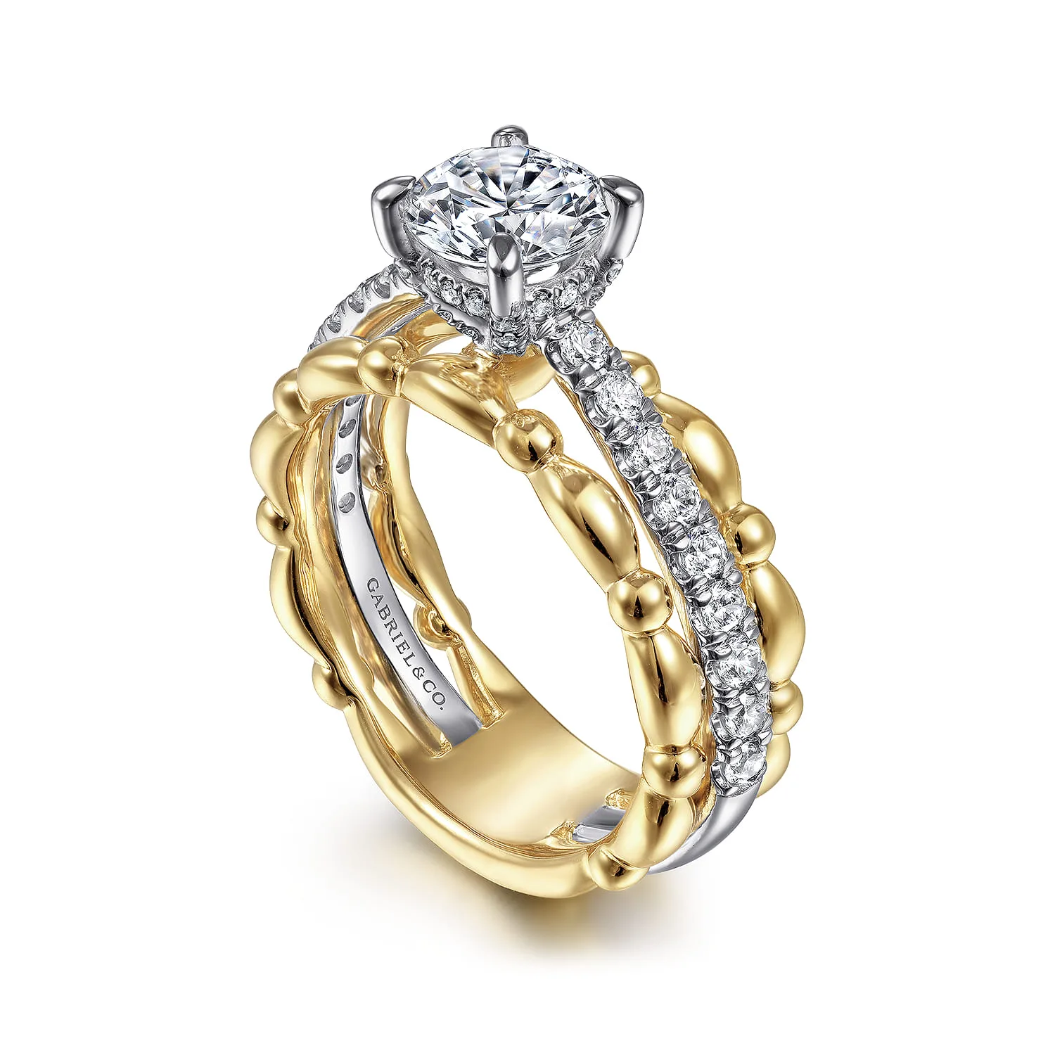Round Split Foundation Diamond Engagement Ring in 14K White/Yellow Gold, photograph 3
