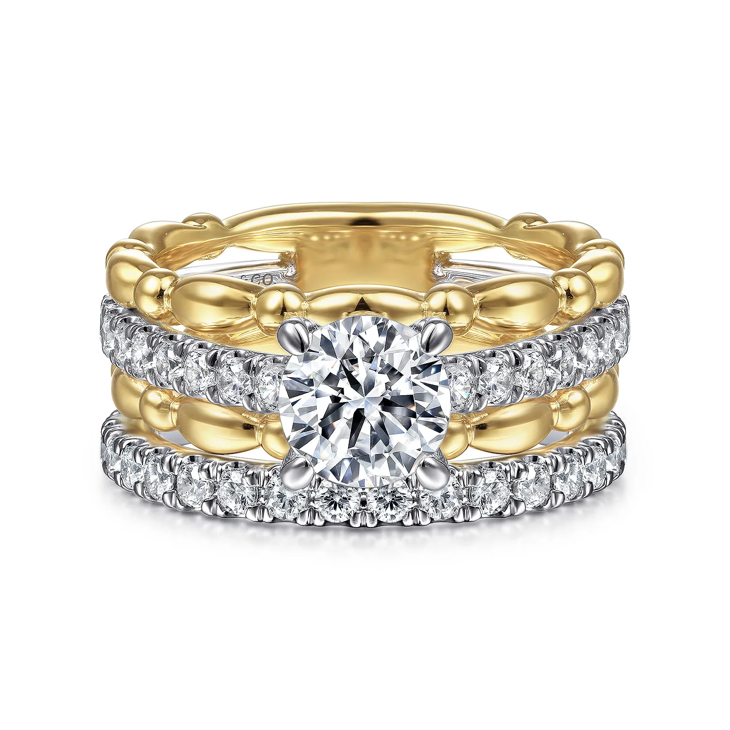 Round Split Foundation Diamond Engagement Ring in 14K White/Yellow Gold, photograph 4