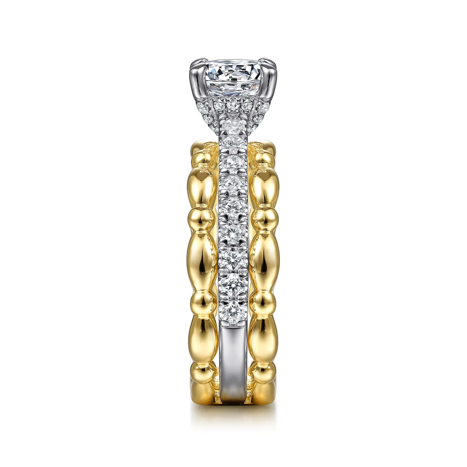 Round Split Foundation Diamond Engagement Ring in 14K White/Yellow Gold, photograph 5