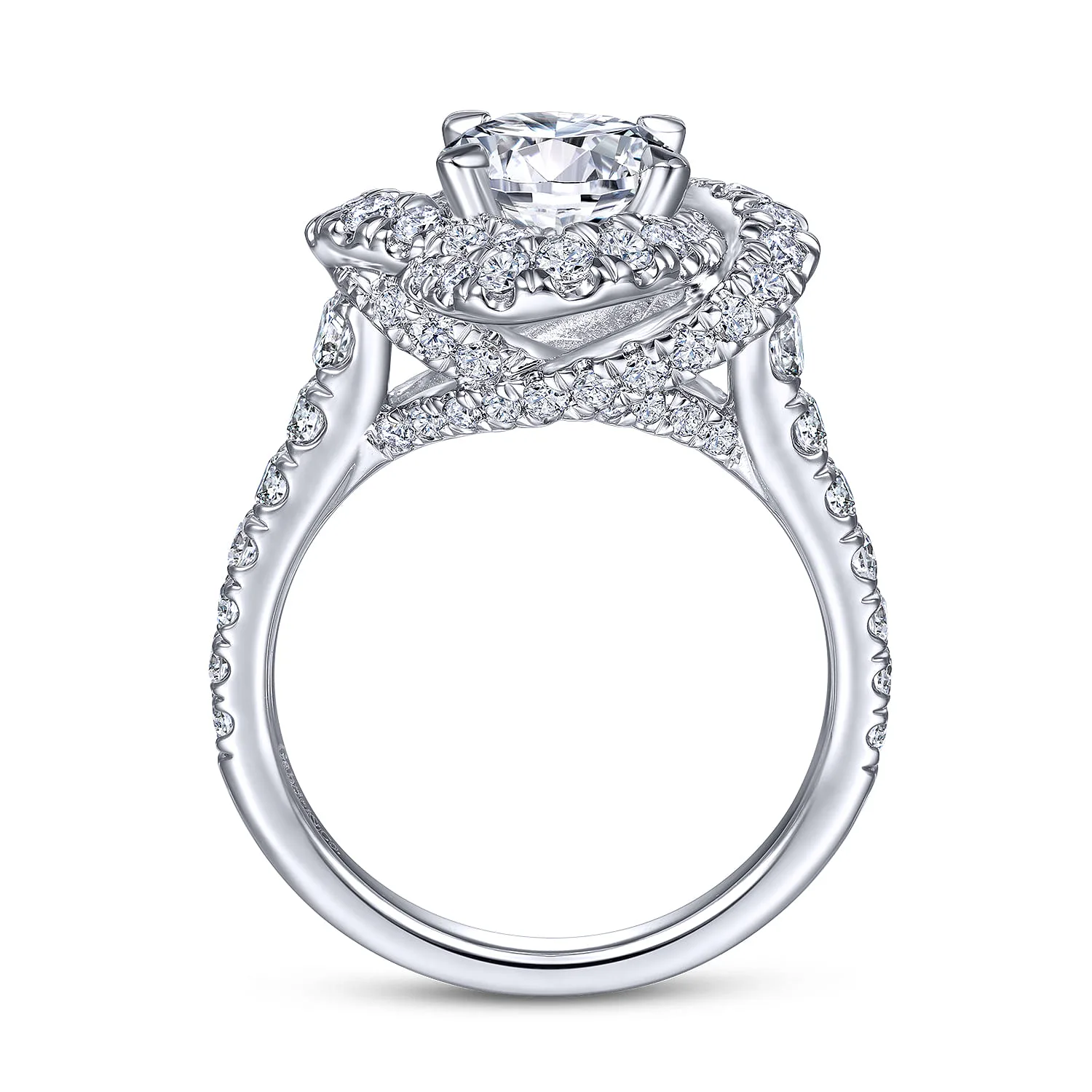 Round Floral Halo Diamond Engagement Ring in 14K White Gold, photograph 2