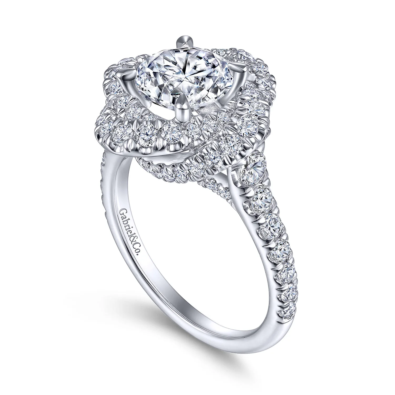 Round Floral Halo Diamond Engagement Ring in 14K White Gold, photograph 3