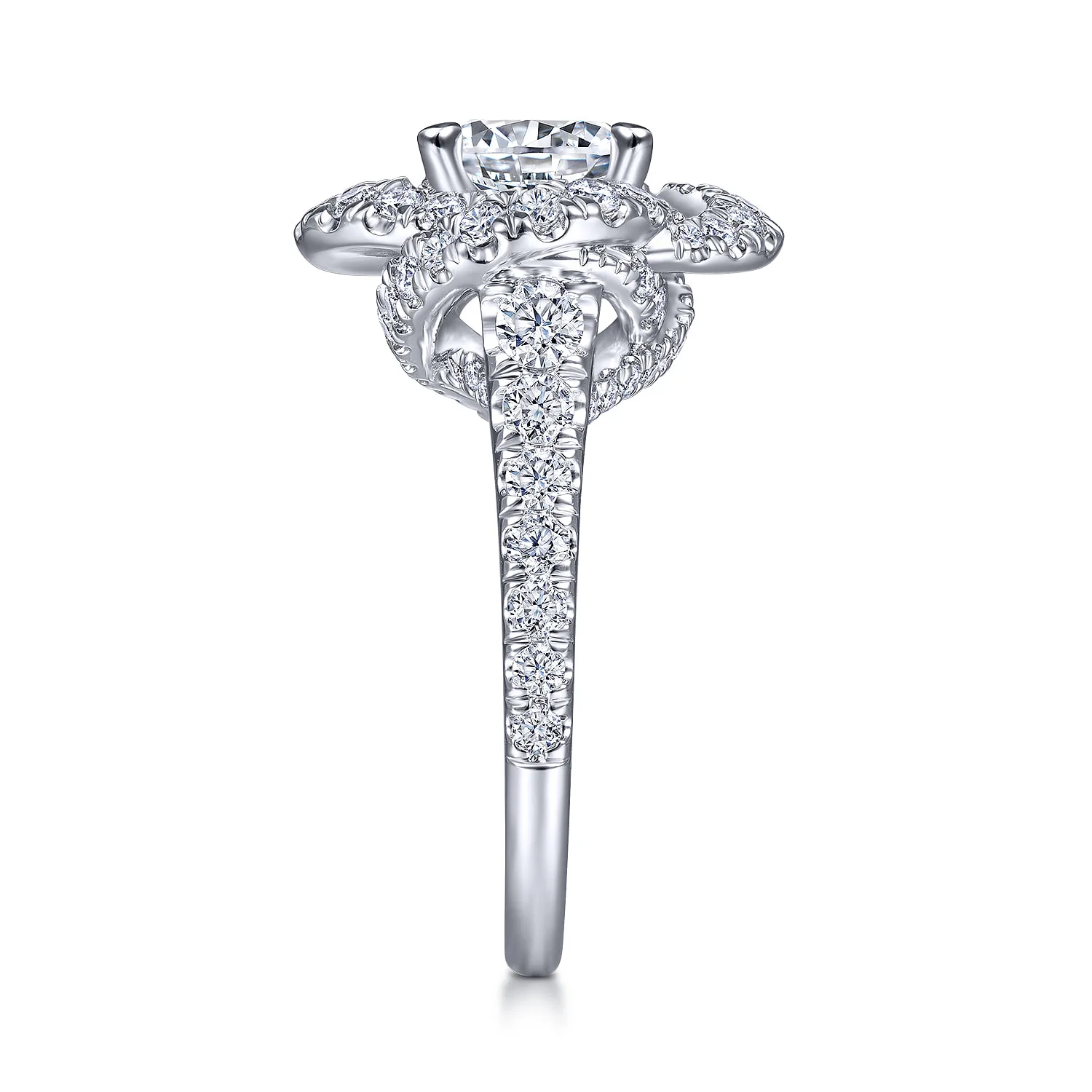 Round Floral Halo Diamond Engagement Ring in 14K White Gold, photograph 5