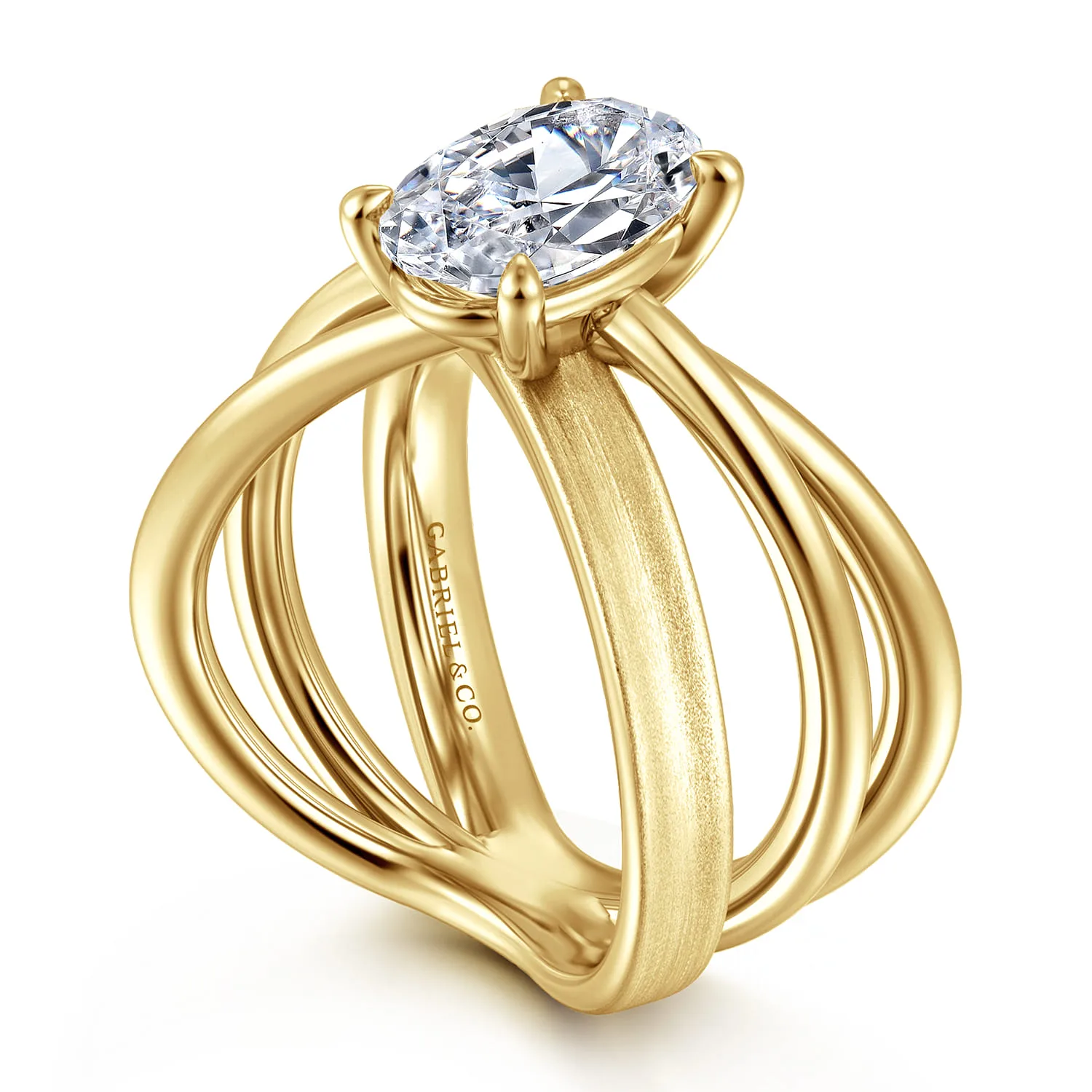 Oval Split Foundation Diamond Engagement Ring in 14K Yellow Gold, photograph 3
