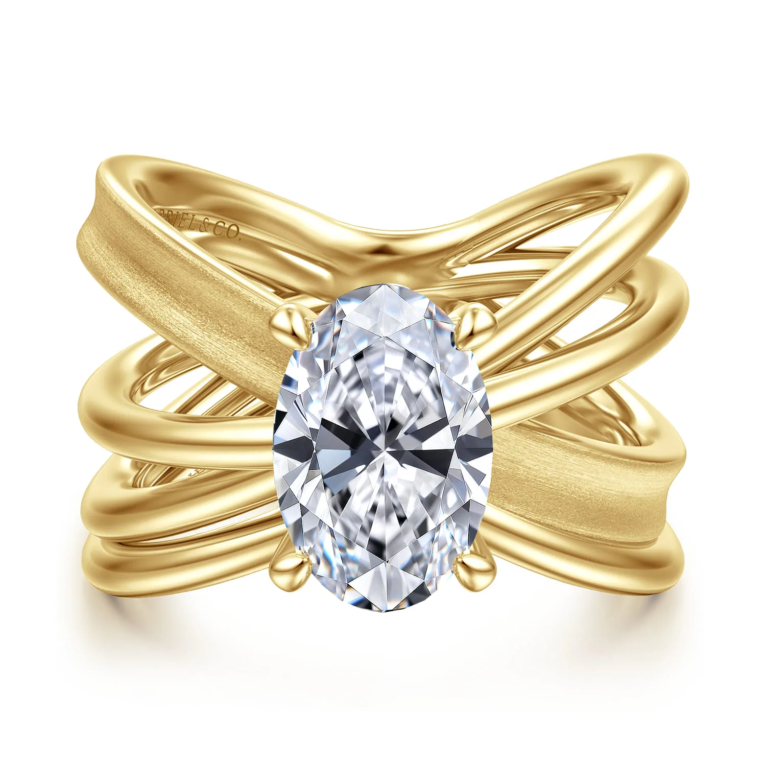Oval Split Foundation Diamond Engagement Ring in 14K Yellow Gold, photograph 4