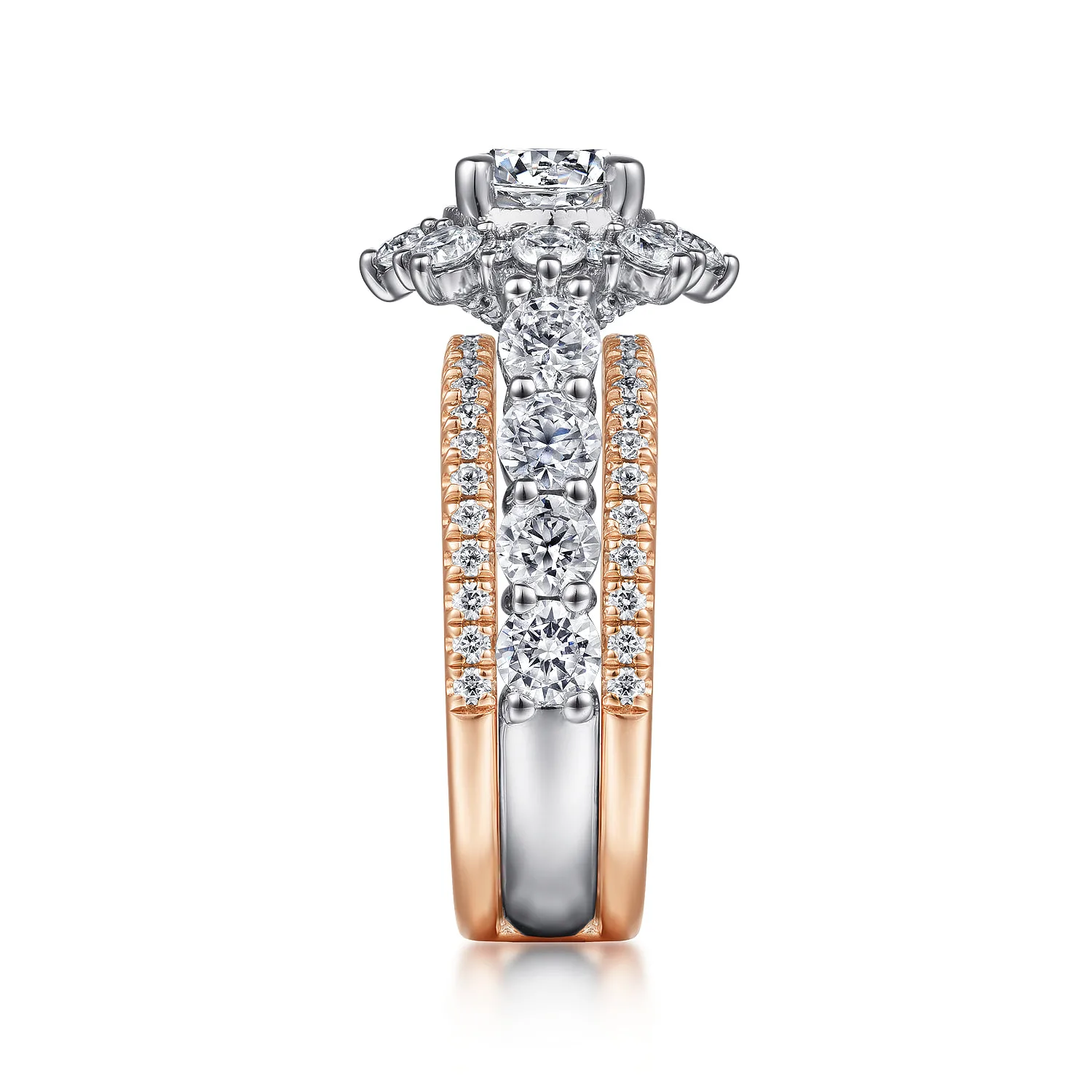 Round Fancy Halo Diamond Engagement Ring in 14K White/Rose Gold, photograph 5