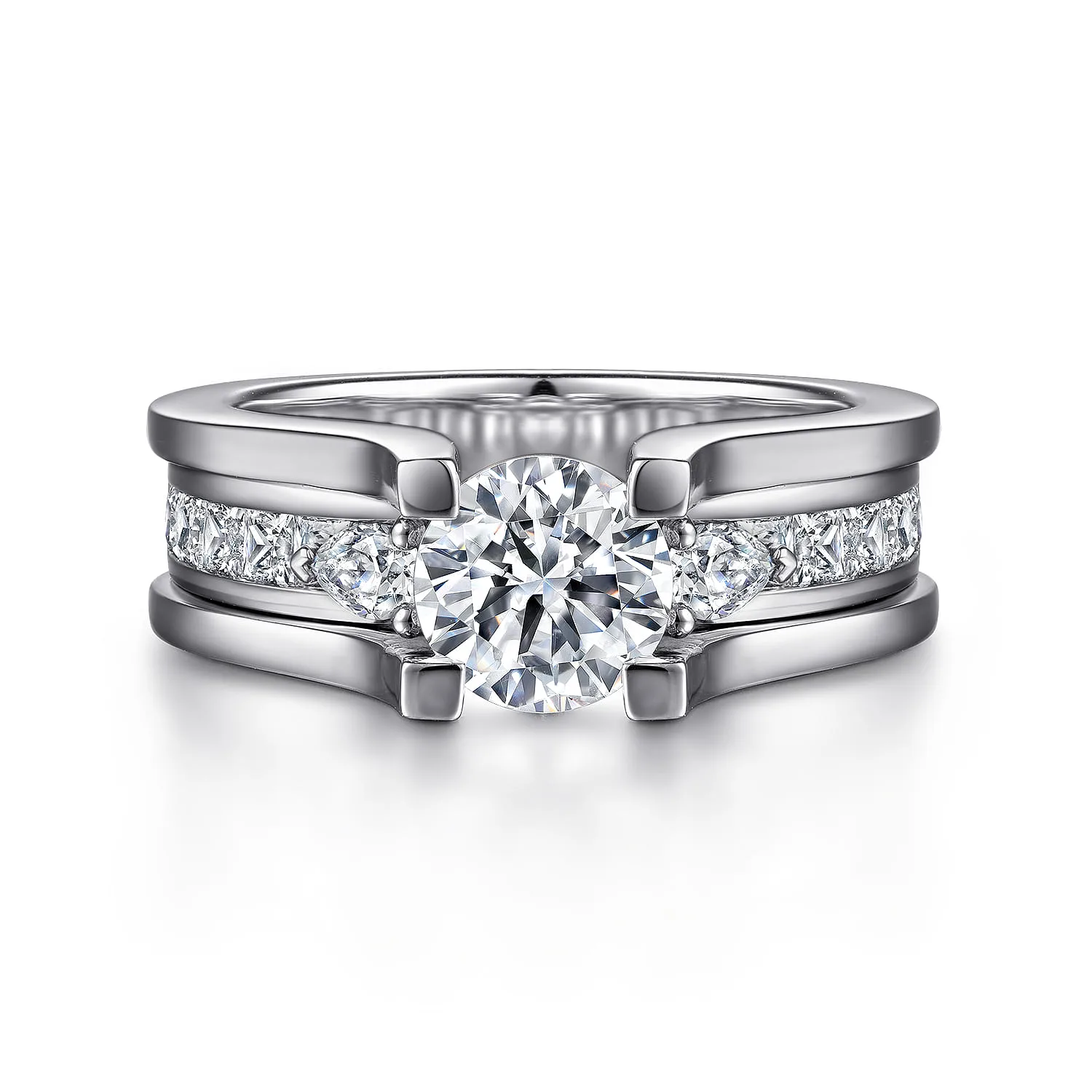 Wide Band Diamond Channel Set Engagement Ring