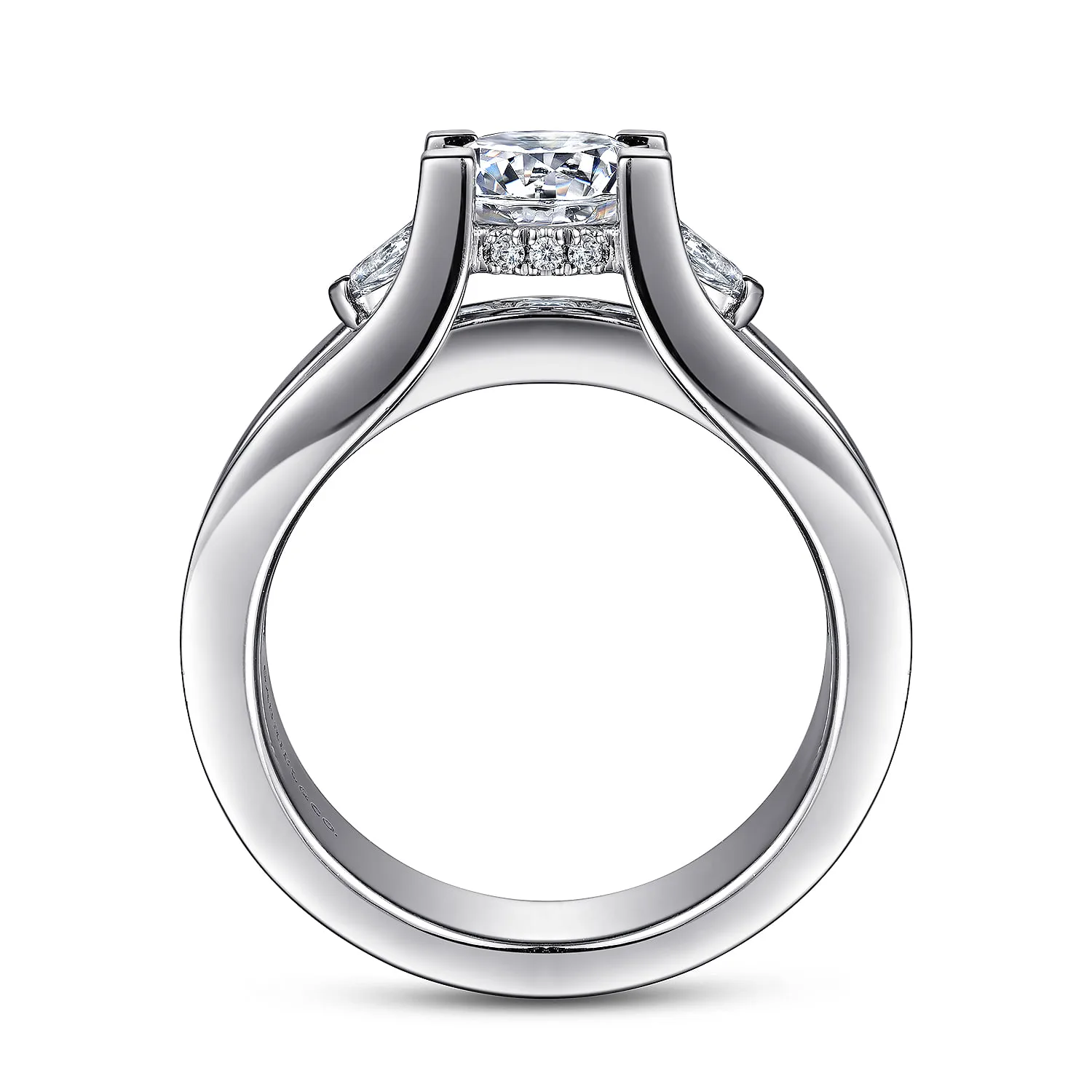 Round Wide Band Diamond Channel Set Engagement Ring in 14K White Gold, photograph 2