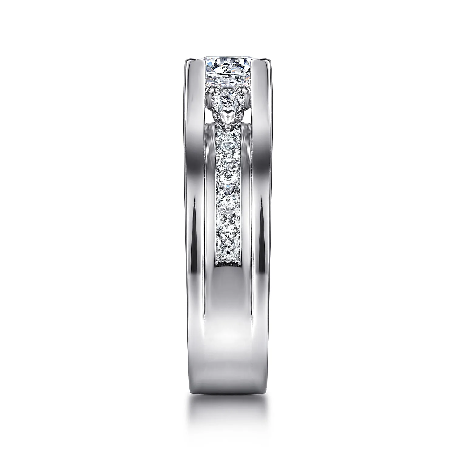 Round Wide Band Diamond Channel Set Engagement Ring in 14K White Gold, photograph 5