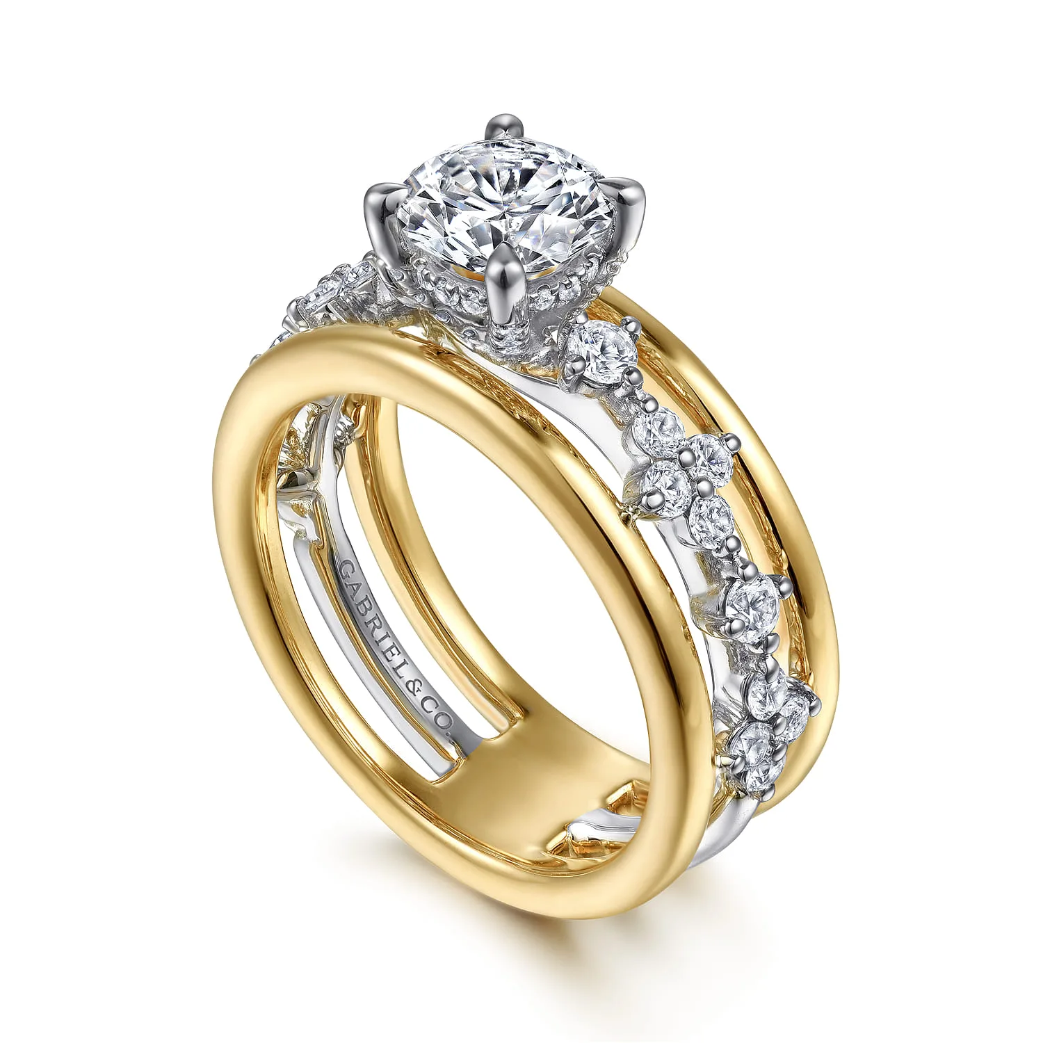 Round Diamond Engagement Ring in 14K White/Yellow Gold, photograph 3
