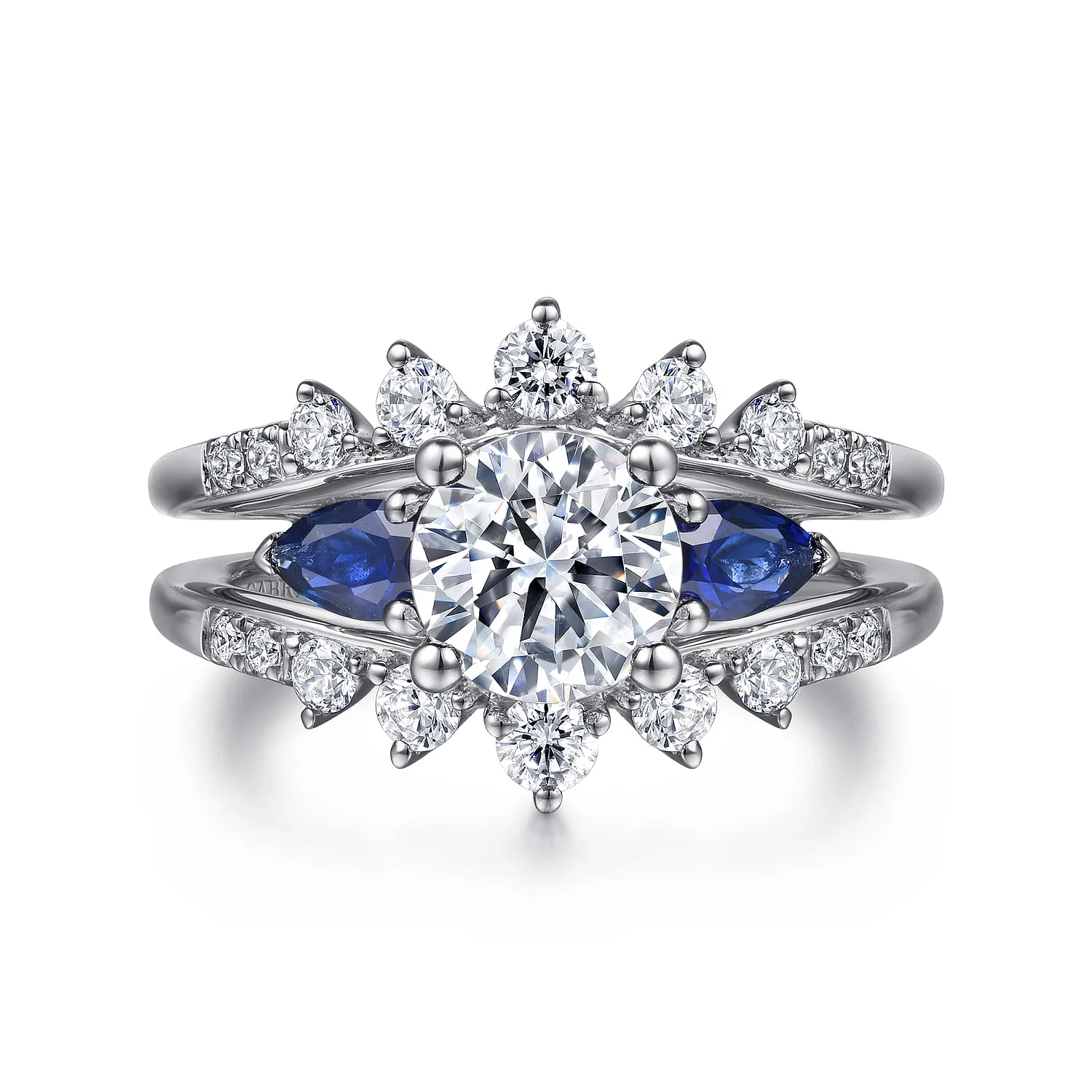 Round Three Stone Sapphire and Diamond Engagement Ring