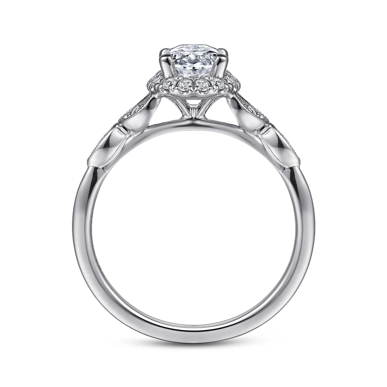 Oval Vintage Inspired Halo Diamond Engagement Ring in 14K White Gold, photograph 2